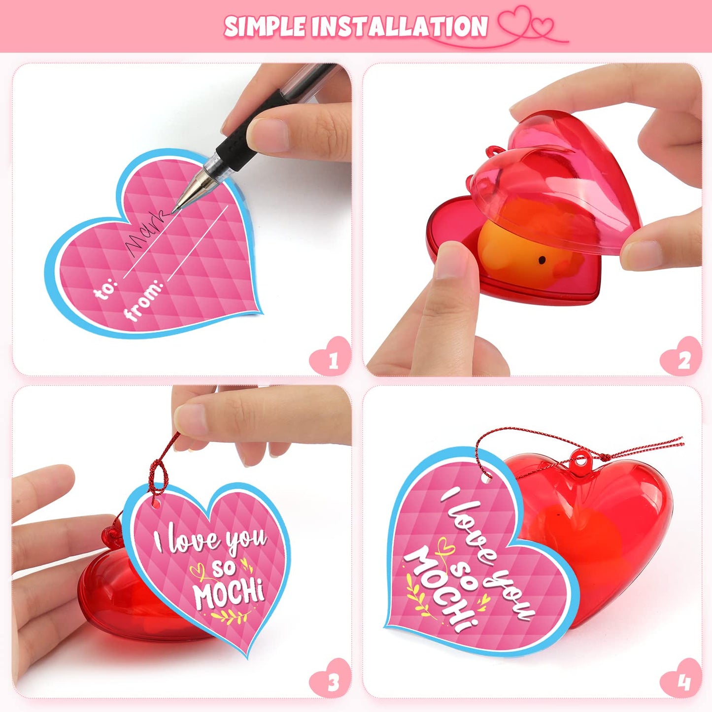 SURCVIO 28-Pack Valentines Day Gifts for Kids – Mochi Squishies, Heart Cases & Cards