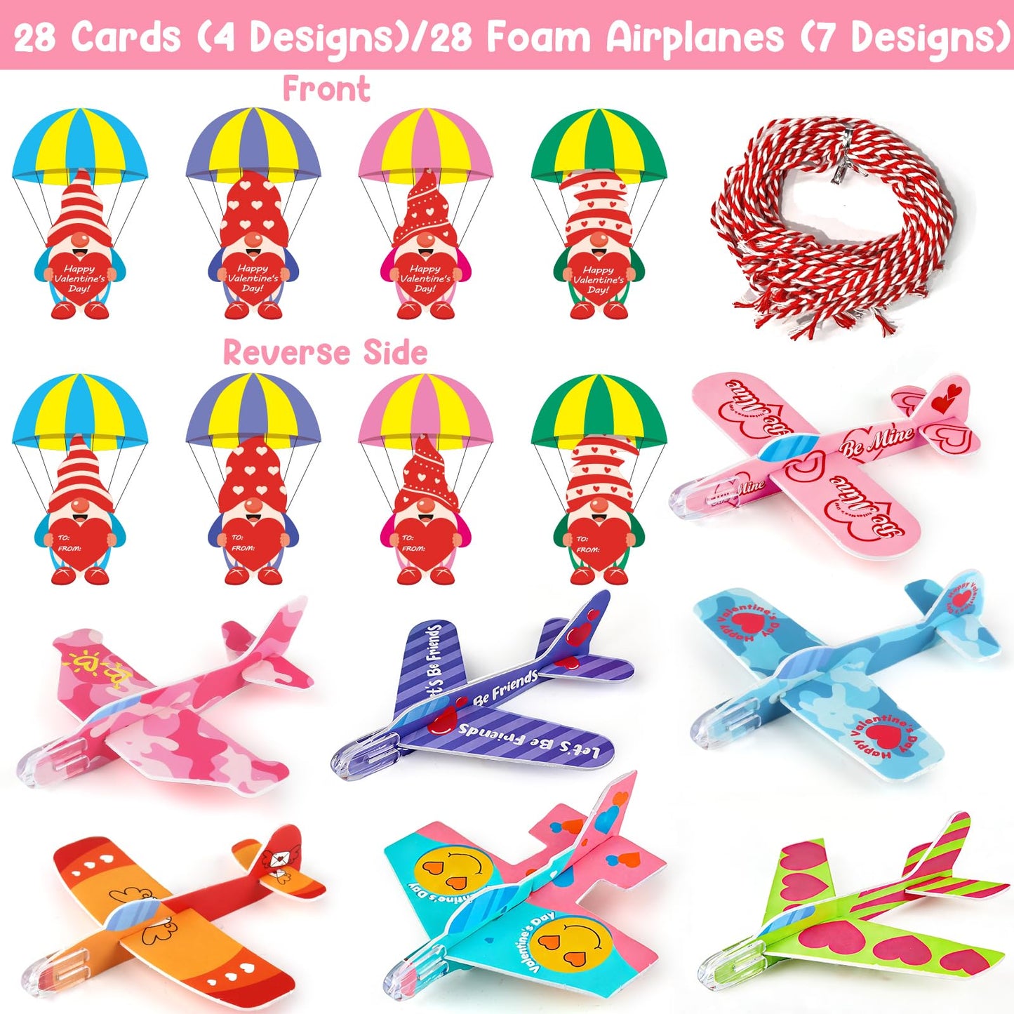 SURCVIO 28-Pack Valentines Gifts for Kids: Foam Airplanes & Greeting Cards