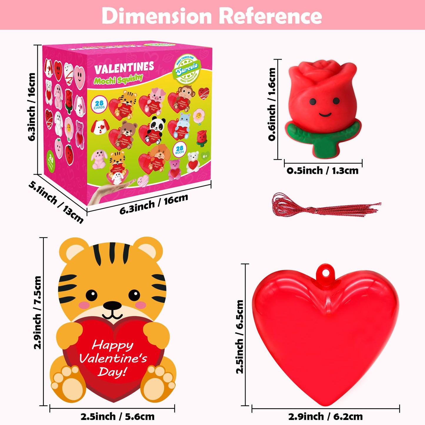 SURCVIO 28-Pack Valentine Mochi Squishies with Heart Cases & Cards | Classroom Gifts