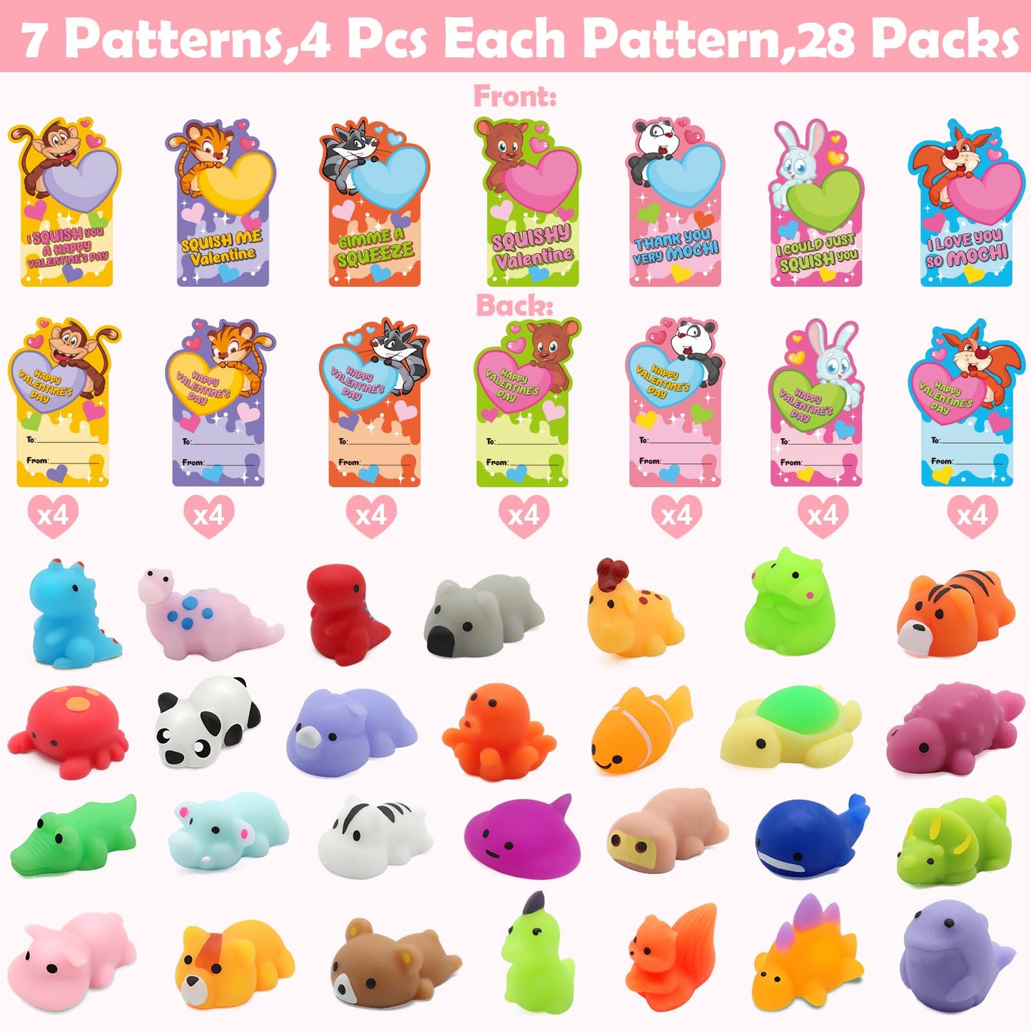 SURCVIO 28-Pack Valentines Day Gifts for Kids — Mochi Squishies & Cards
