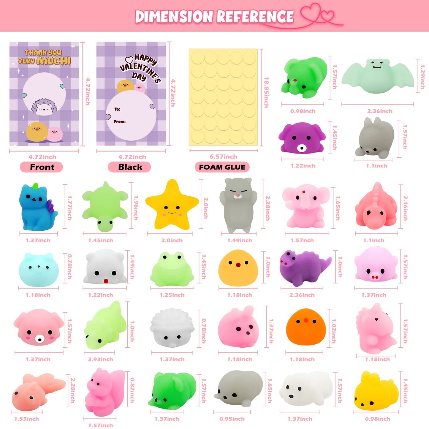 SURCVIO 28-Pack Valentines Mochi Squishies & Greeting Cards for Kids