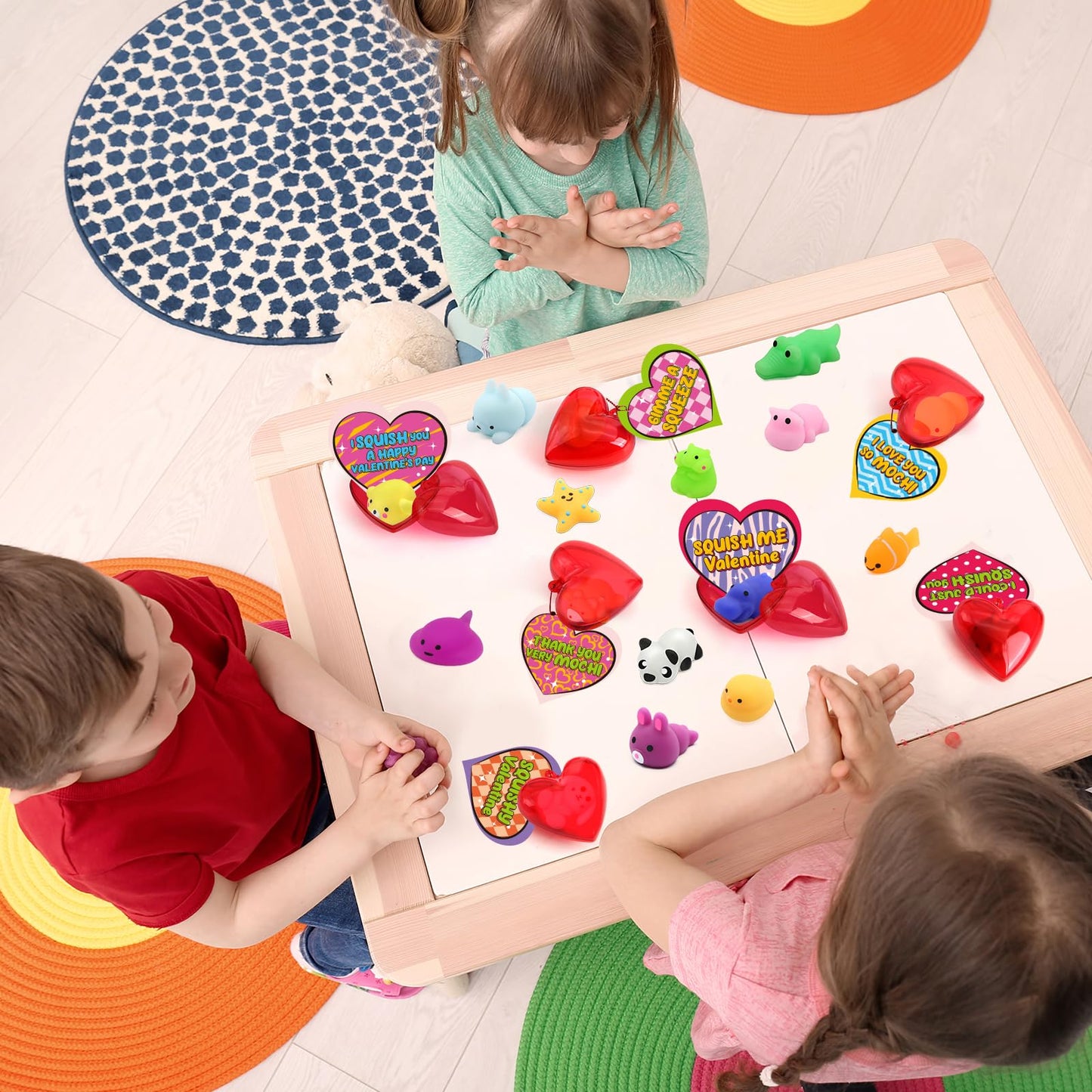 SURCVIO 28-Pack Valentines Day Gifts for Kids | Animal Mochi Squishies, Heart Box & Greeting Cards
