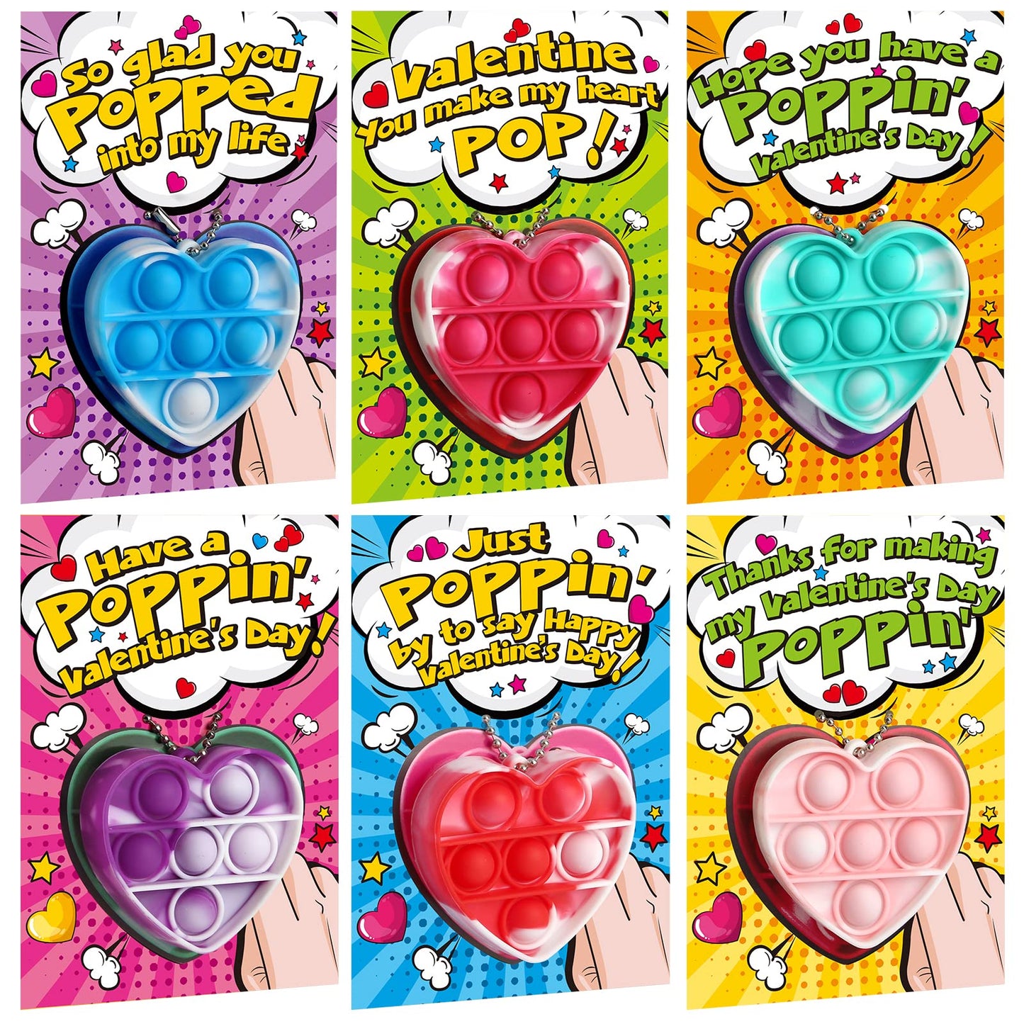 SURCVIO 24-Pack Valentine Pop It Fidget Heart Keychains for Kids