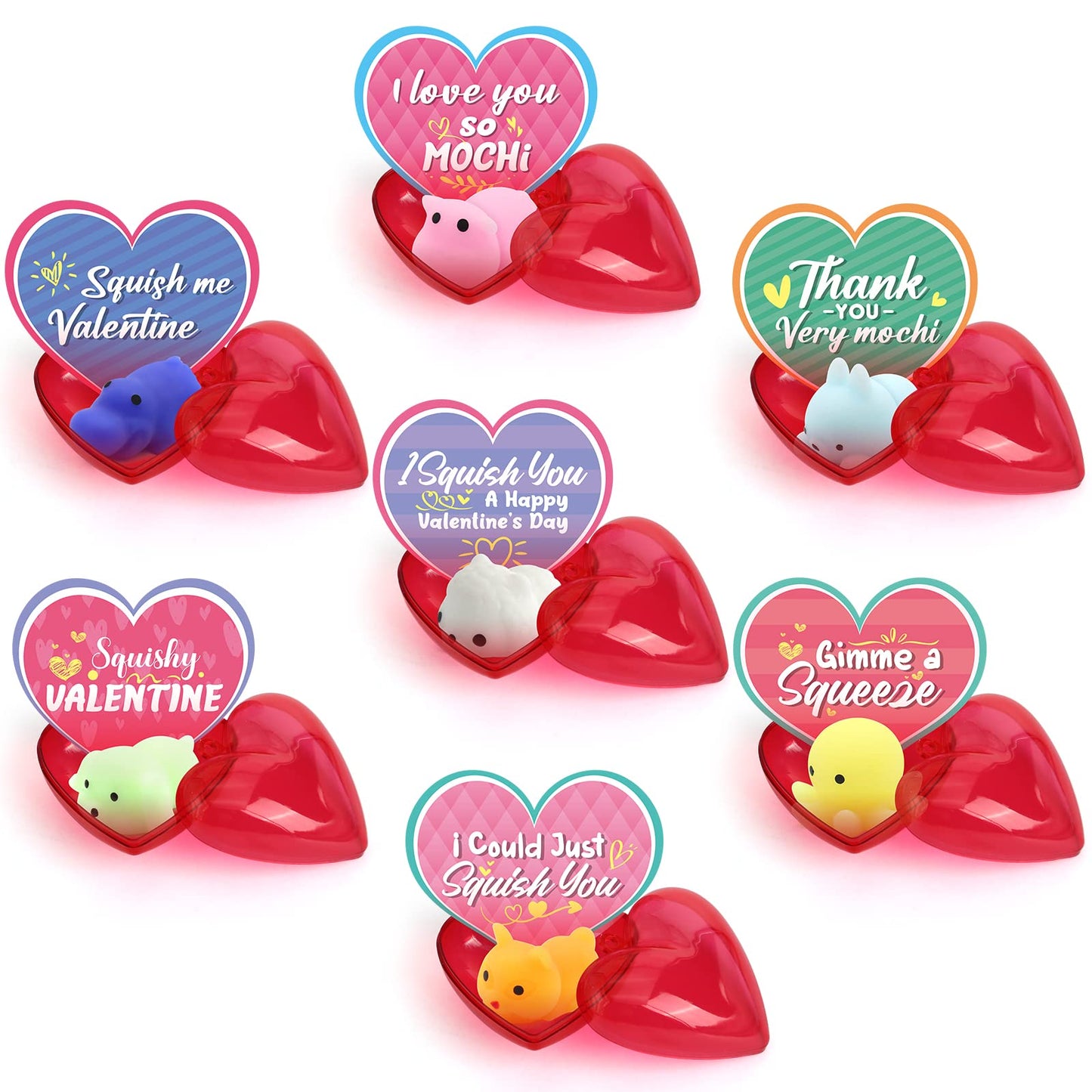 SURCVIO 28-Pack Valentines Day Gifts for Kids – Mochi Squishies, Heart Cases & Cards