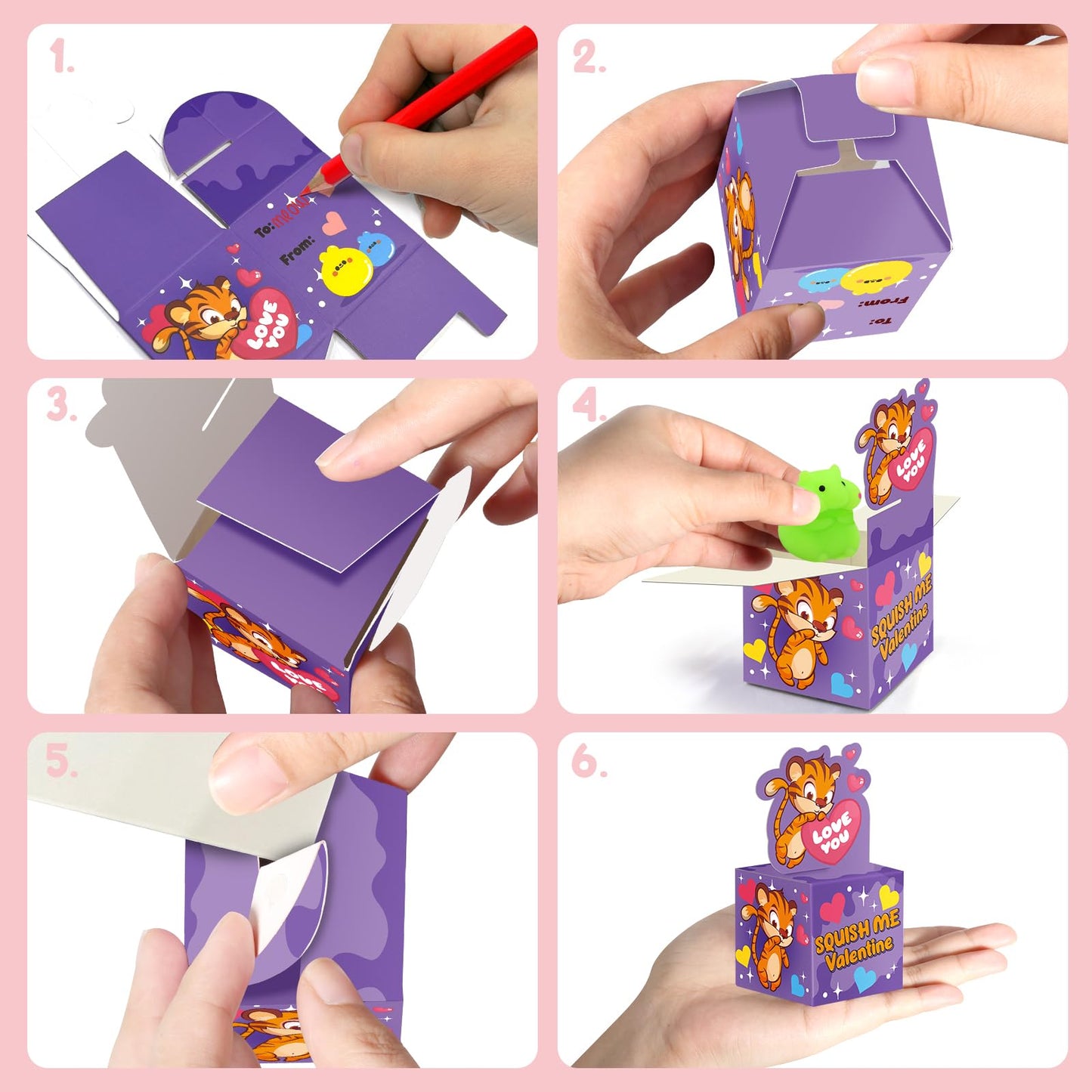 SURCVIO 28-Pack Valentines Day Gifts for Kids – Mochi Squishies & Greeting Card Boxes