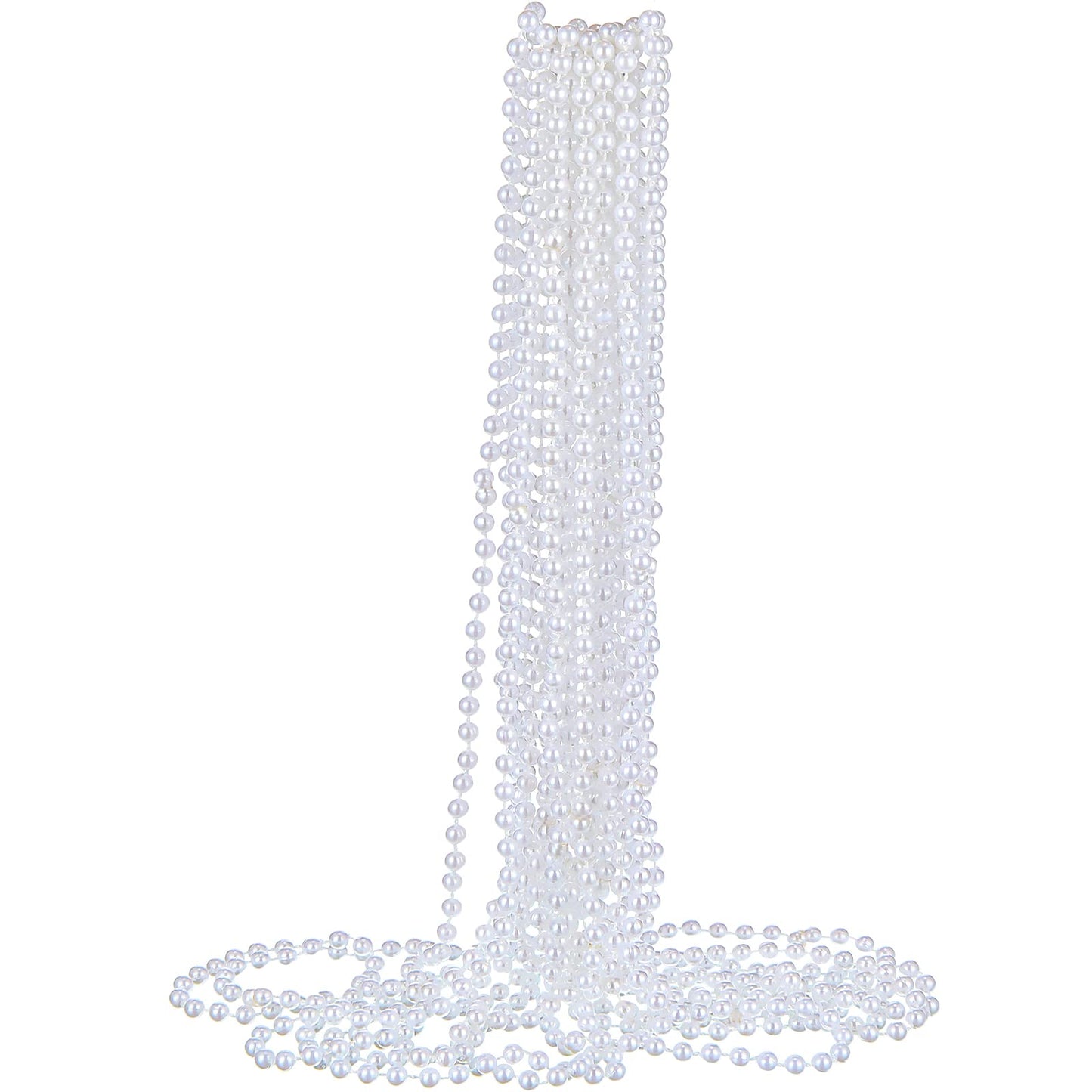 Sureio 12-Pack Fake Pearl Necklace – Long Faux Pearl Bead Strand for Parties, Weddings & Costumes (White)