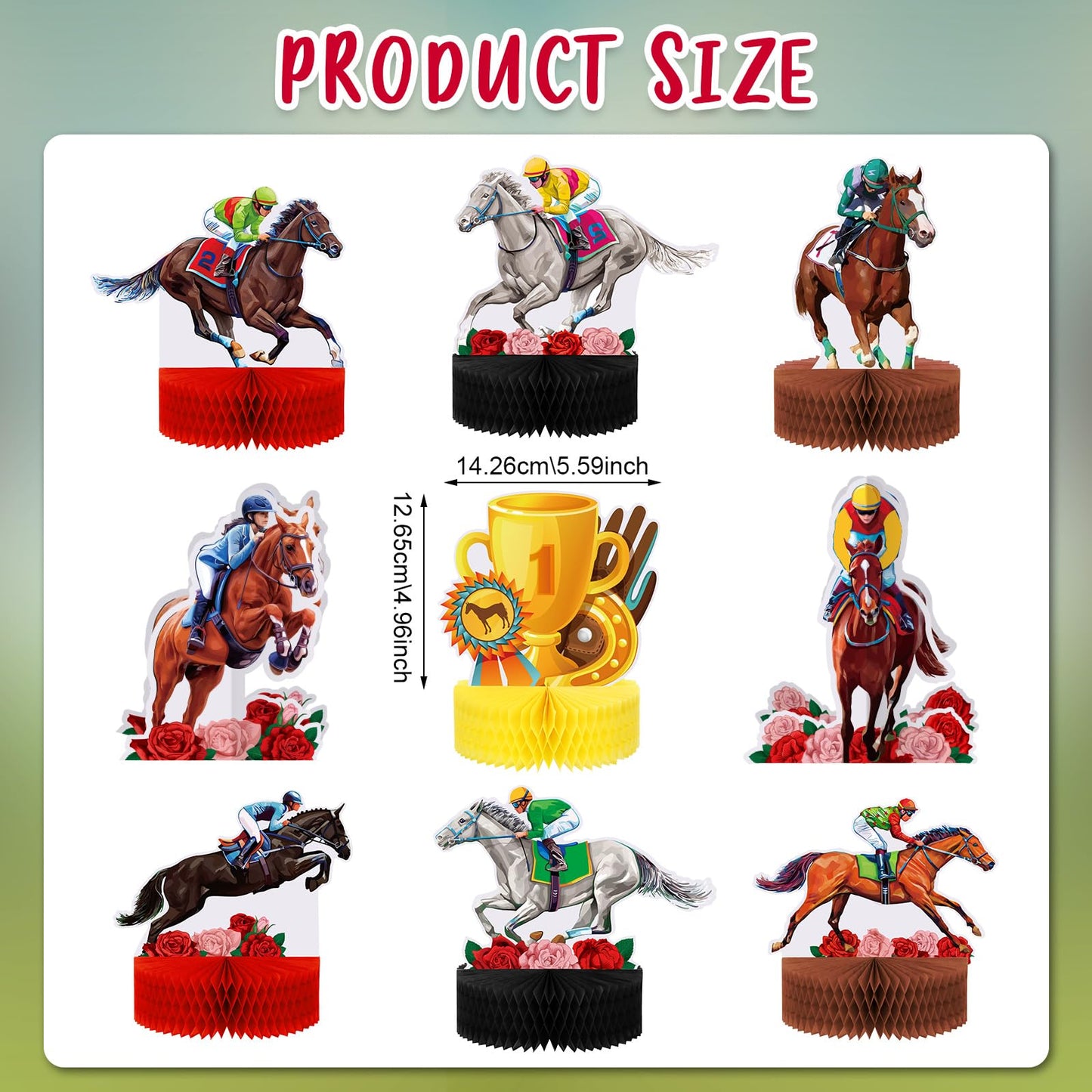 Sureio 9 Pcs Kentucky Horse Racing Derby Honeycomb Centerpieces – 3D Table Decorations