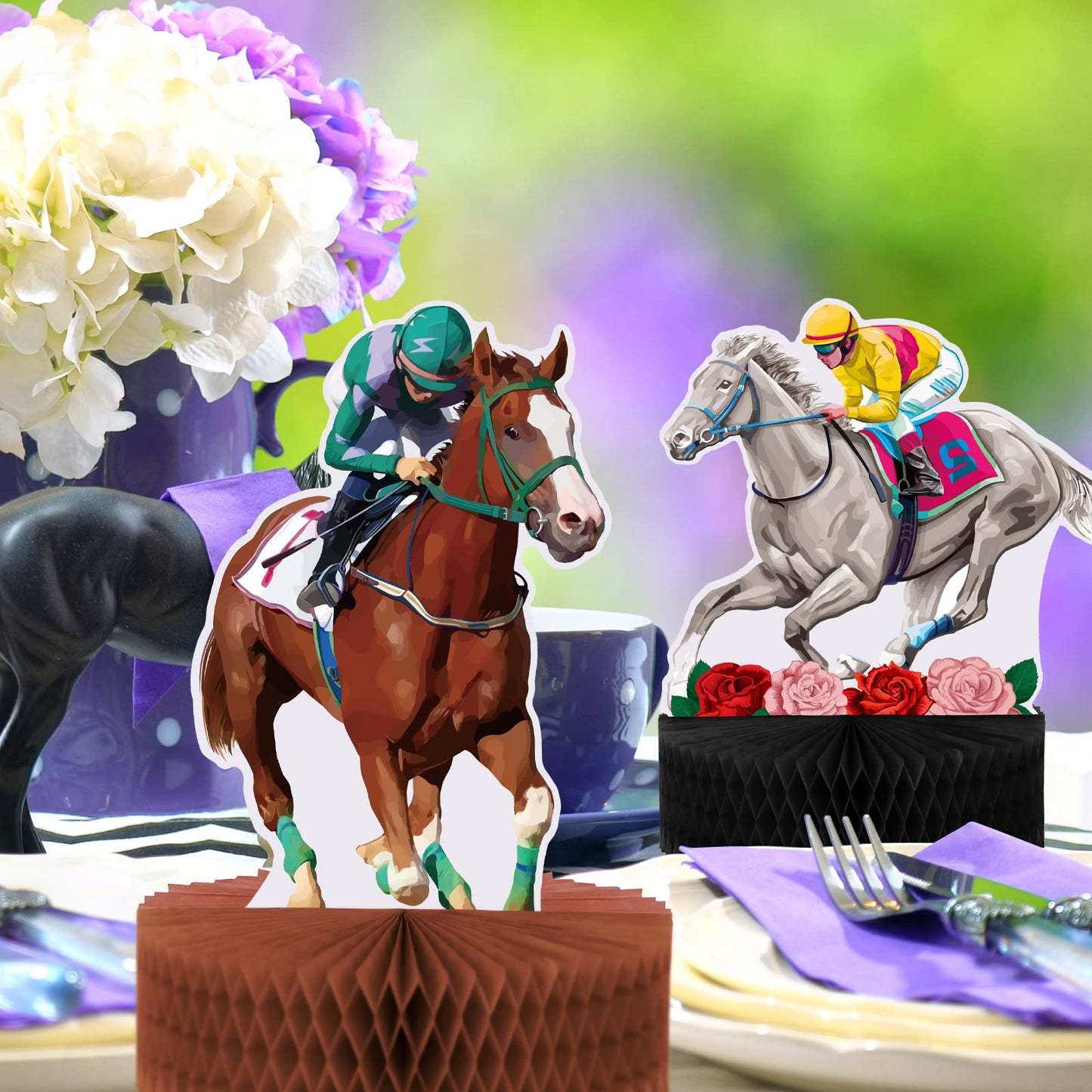 Sureio 9 Pcs Kentucky Horse Racing Derby Honeycomb Centerpieces – 3D Table Decorations