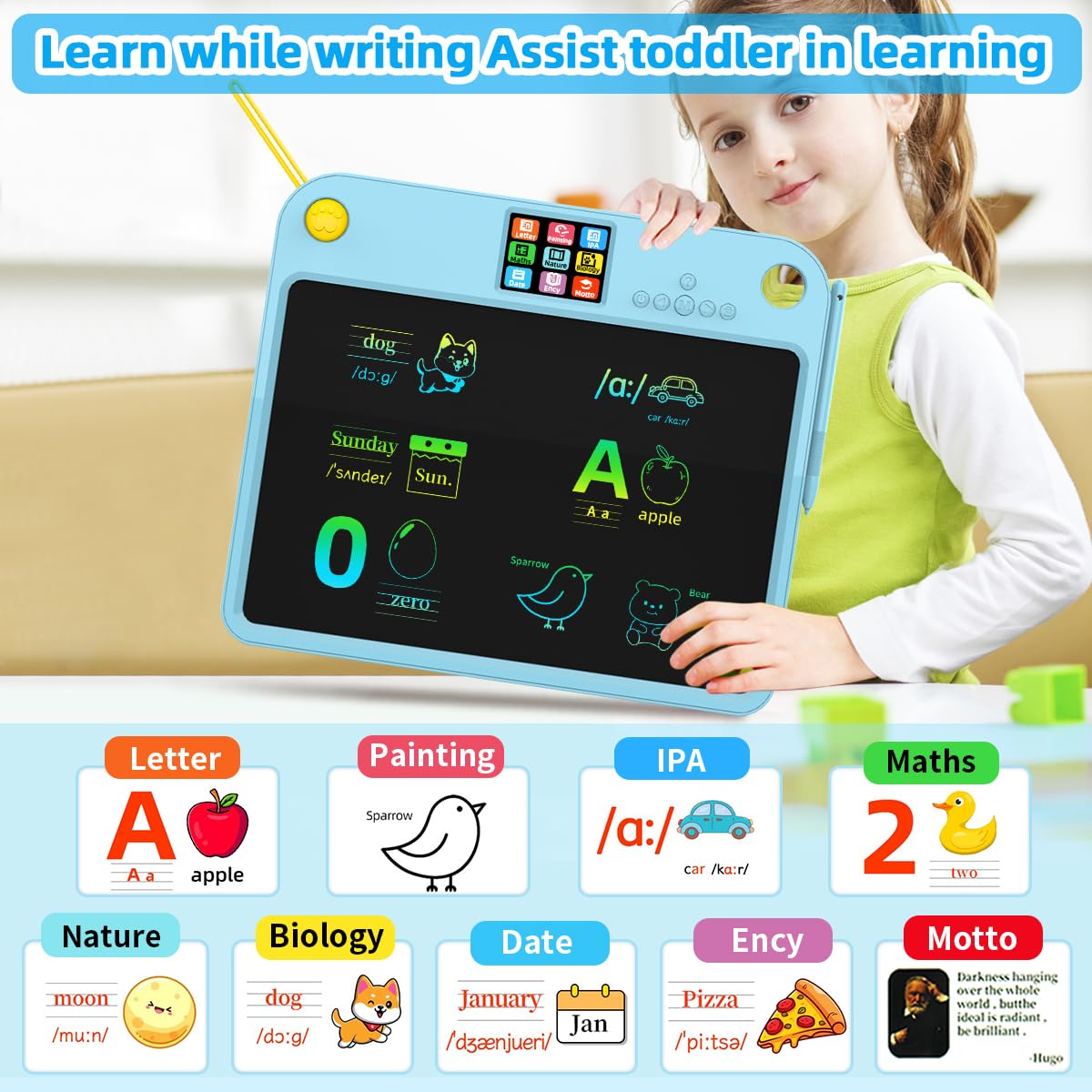 Surekuo 16-Inch LCD Learning Tablet for Kids 5-7 – 9 Themes, Rechargeable Erasable Board, Valentine’s Day Gift Ready