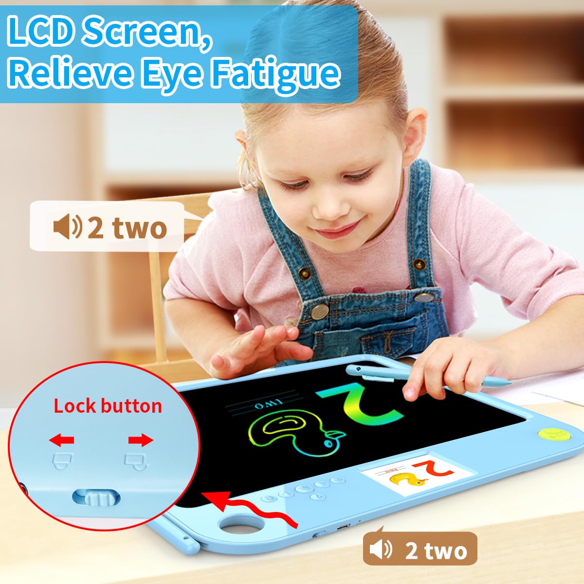 Surekuo 16-Inch LCD Learning Tablet for Kids 5-7 – 9 Themes, Rechargeable Erasable Board, Valentine’s Day Gift Ready