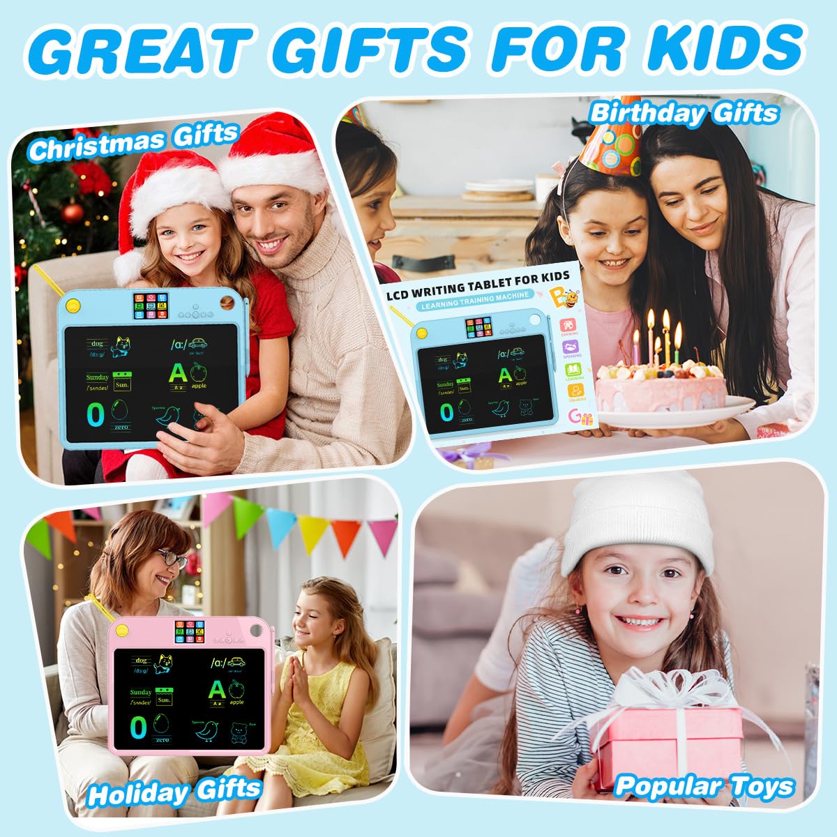 Surekuo 16-Inch LCD Learning Tablet for Kids 5-7 – 9 Themes, Rechargeable Erasable Board, Valentine’s Day Gift Ready