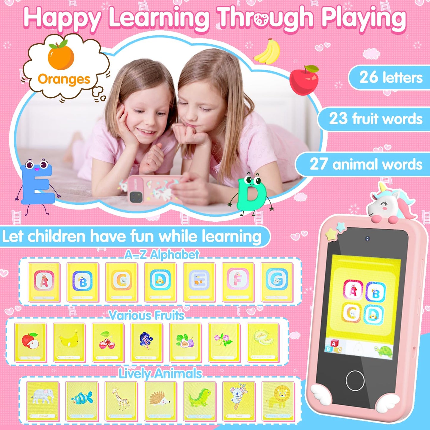 Surelect Kids Smart Phone 2.8-inch Pink – 32GB, Dual Camera, Educational Games, No Internet