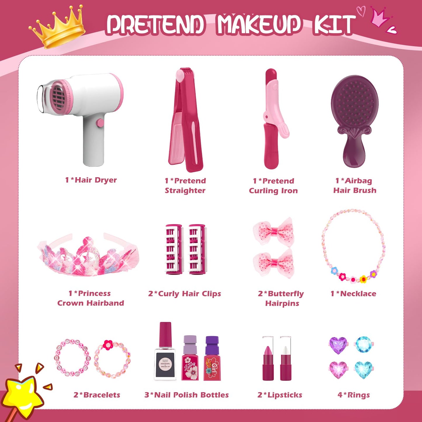 Surelect Toddler Vanity Table with Mirror & Chair – Lights, Sounds Hairdryer & 21-Piece Accessory Set for Girls 3–6