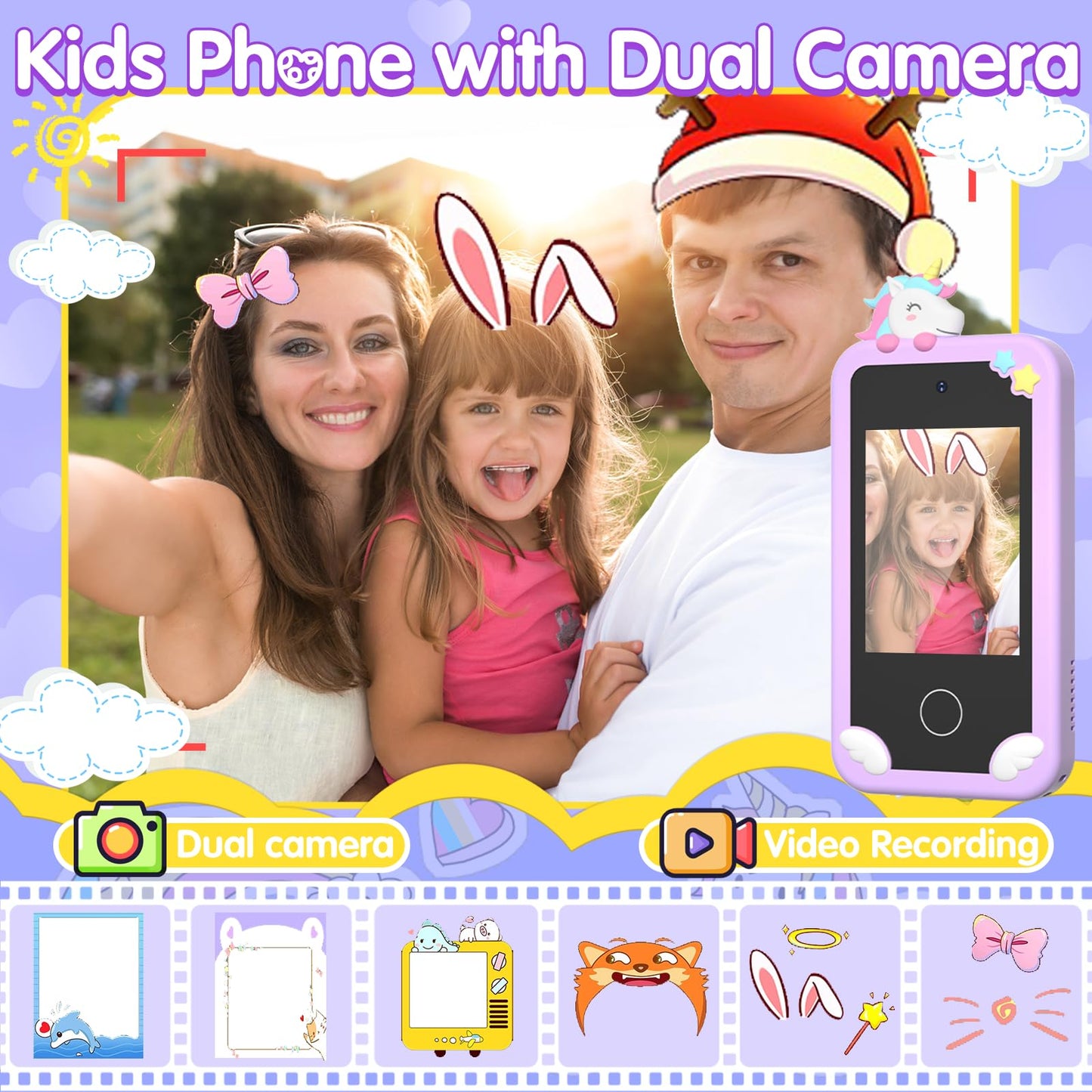 Surelect Kids Smart Phone for Girls - 2.8-inch Touchscreen, 32GB SD Card, Dual Camera, Puzzle Games