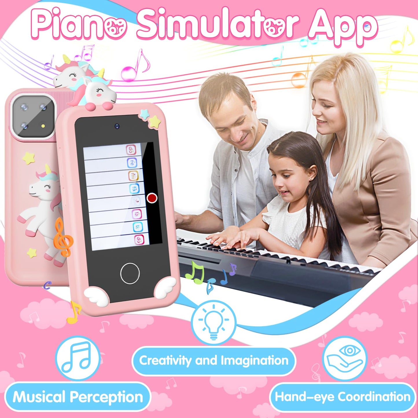 Surelect Kids Smart Phone 2.8-inch Pink – 32GB, Dual Camera, Educational Games, No Internet