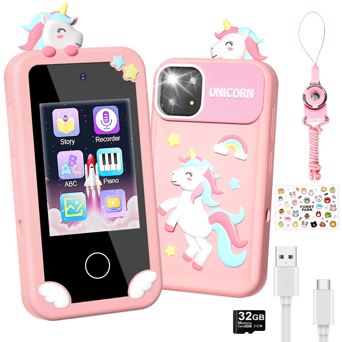 Surelect Kids Smart Phone 2.8-inch Pink – 32GB, Dual Camera, Educational Games, No Internet