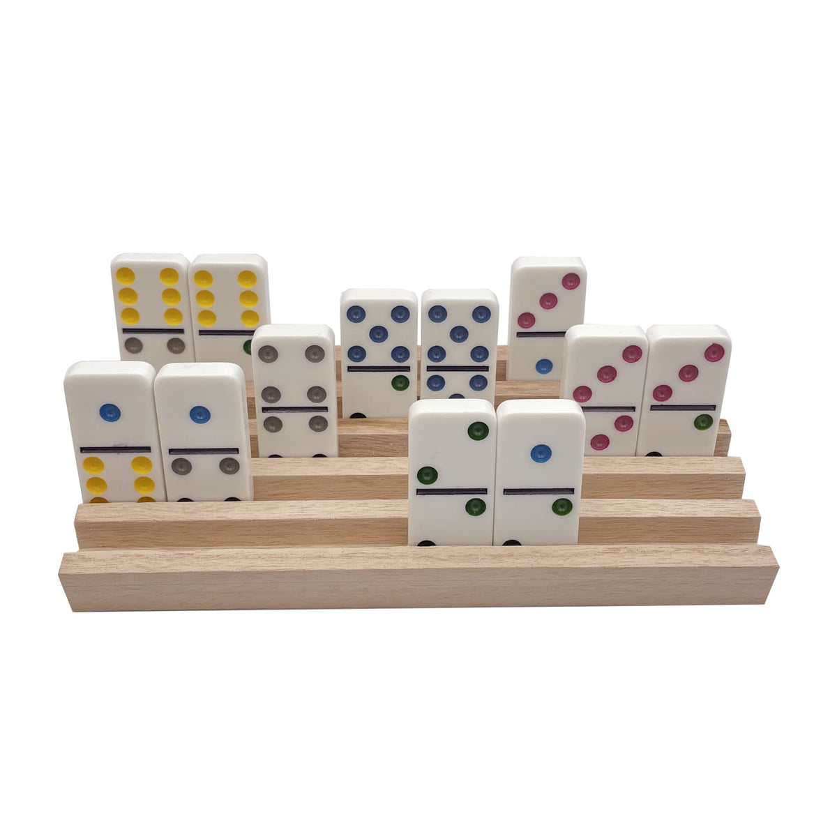 SUTIMSHE Natural Wood Domino Trays – 8-Pack for Mexican Train & Chicken Foot