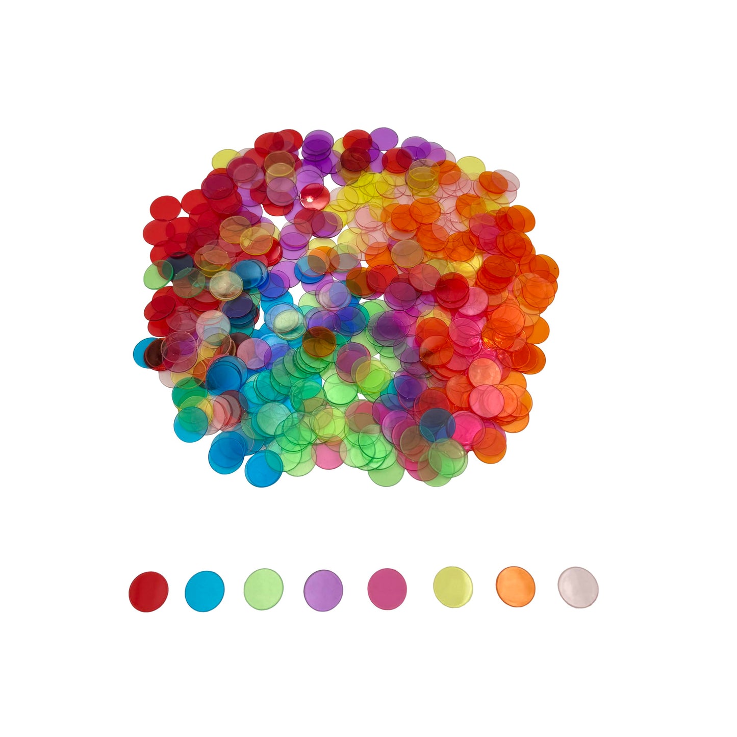 SUTIMSHE 500 Clear Bingo Chips – 3/4 Inch, 8-Color Plastic Markers for Bingo, Math Counters & Classroom Activities