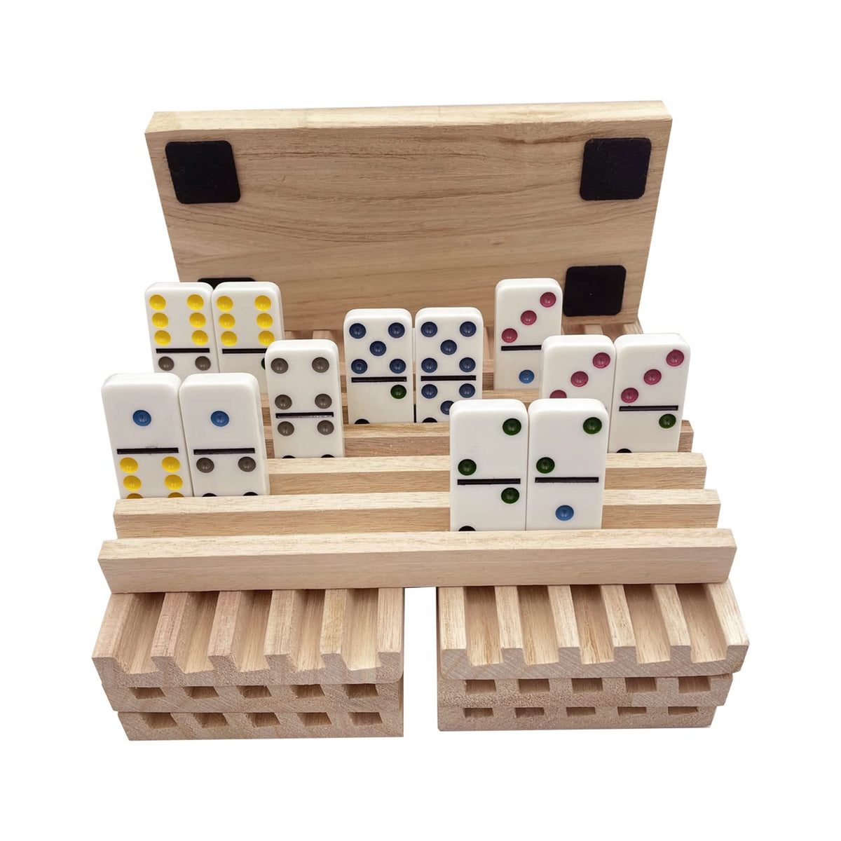 SUTIMSHE Natural Wood Domino Trays – 8-Pack for Mexican Train & Chicken Foot