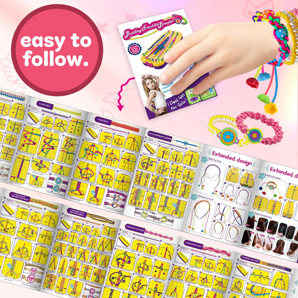 Suu66 Friendship Bracelet Making Kit for Kids 6-12 – DIY Craft Kit for Bracelets, Headbands & Keychains (Yellow)
