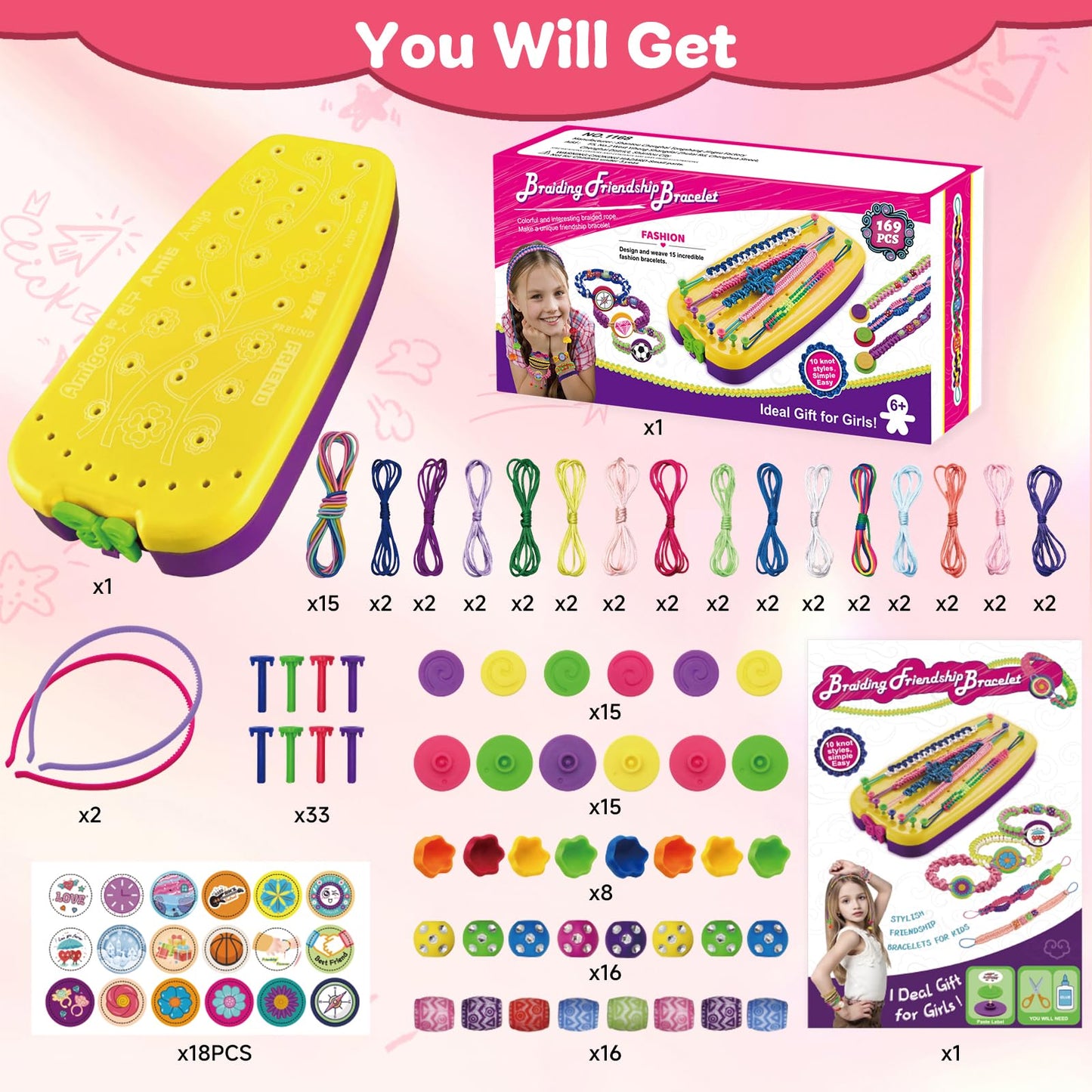 Suu66 Friendship Bracelet Making Kit for Kids 6-12 – DIY Craft Kit for Bracelets, Headbands & Keychains (Yellow)