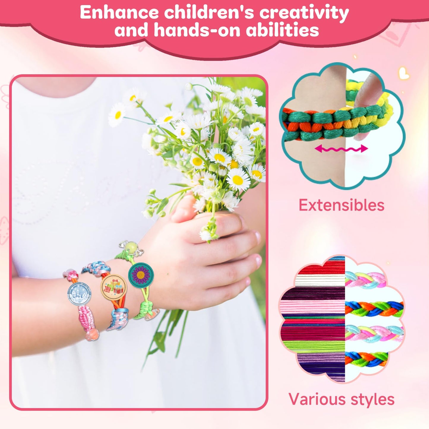 Suu66 Friendship Bracelet Making Kit for Kids 6-12 – DIY Craft Kit for Bracelets, Headbands & Keychains (Yellow)