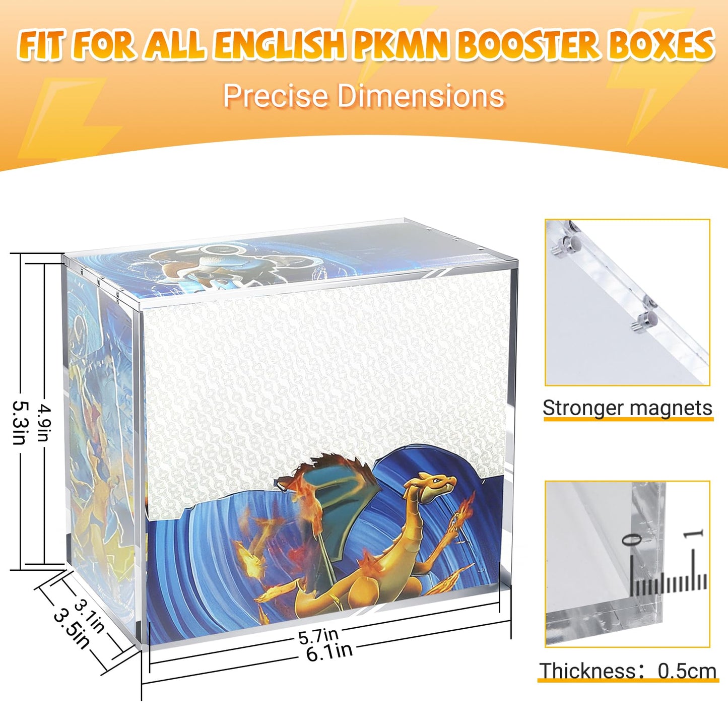 SUVQWJT Upgrade PKMN Booster Box Case – 5mm Clear Acrylic, Magnetic Lid, Dust Protection