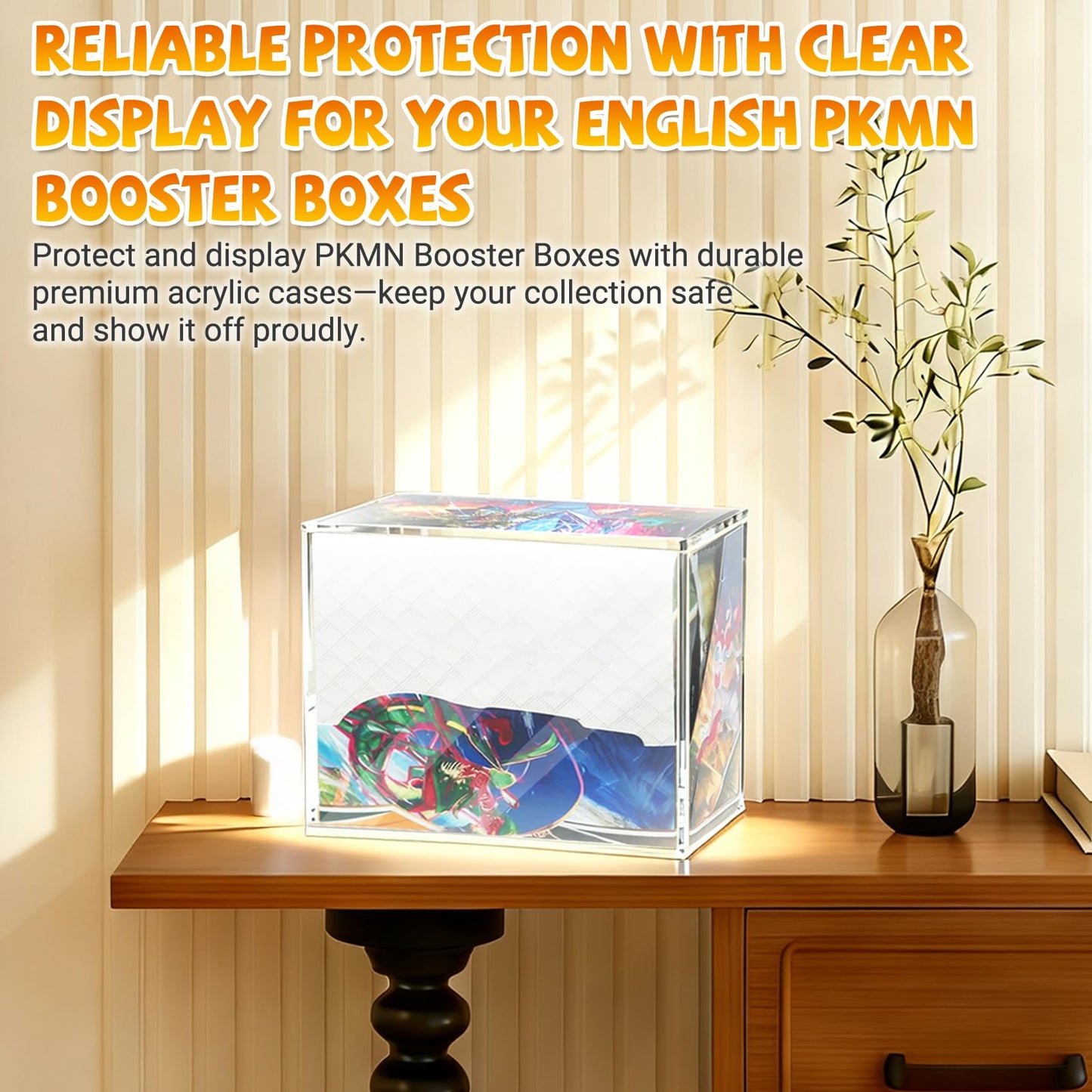 SUVQWJT Upgrade PKMN Booster Box Case – 5mm Clear Acrylic, Magnetic Lid, Dust Protection