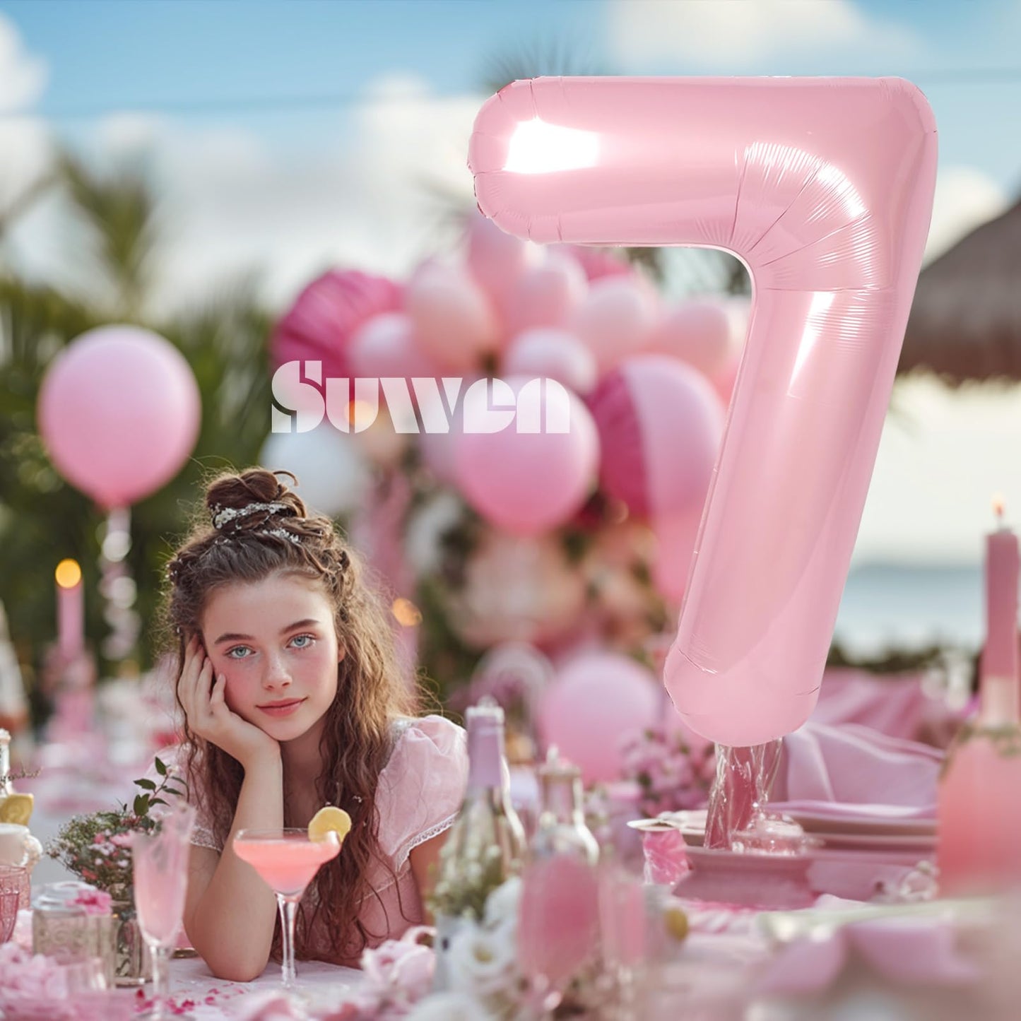 SUWEN 40-Inch Pink Number 7 Mylar Balloon | Jumbo Birthday Party Decoration