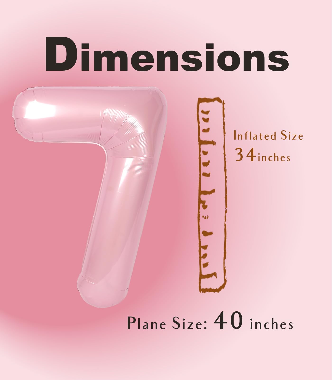 SUWEN 40-Inch Pink Number 7 Mylar Balloon | Jumbo Birthday Party Decoration