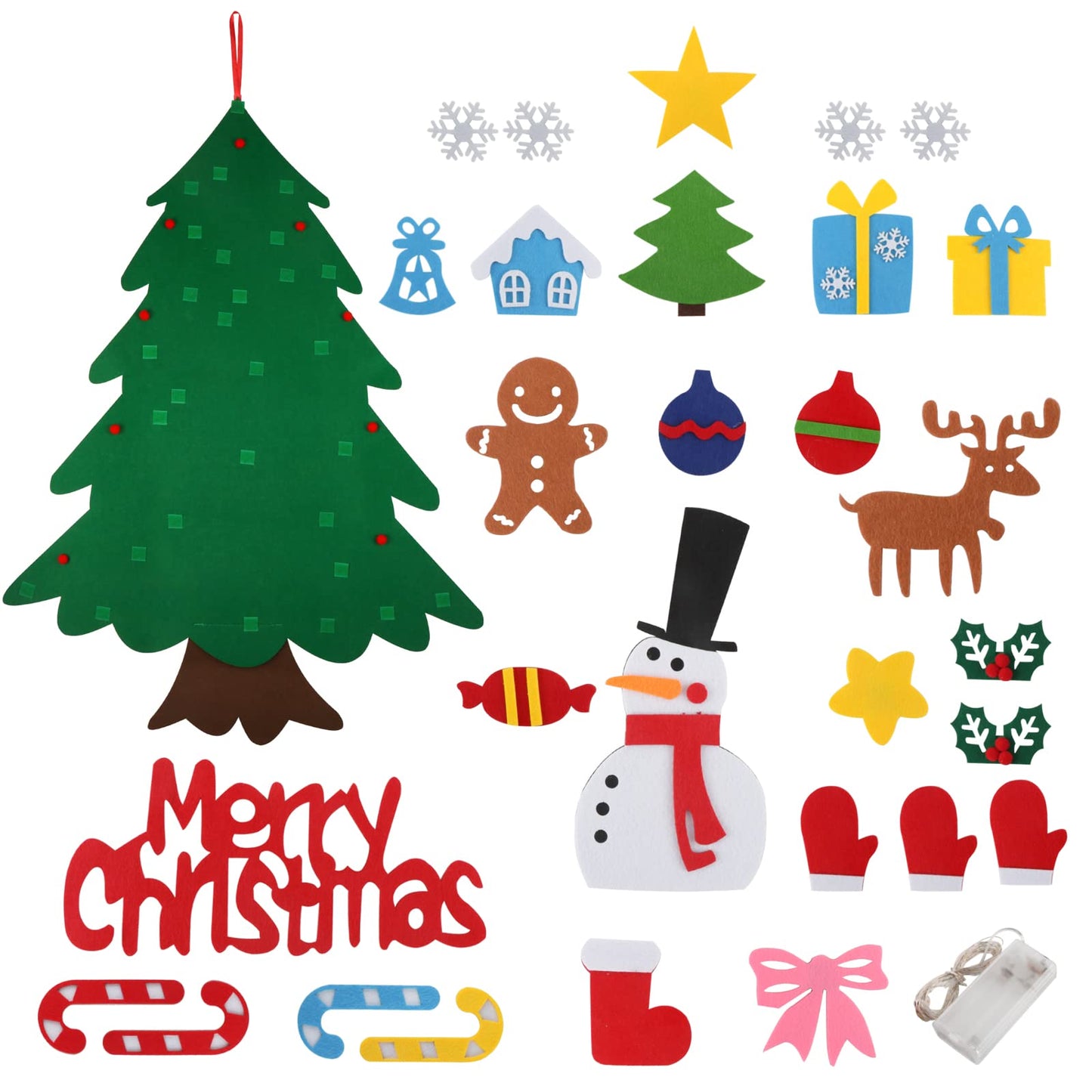 Suweor Upo Felt Christmas Tree Set — 3.2ft Wall-Hanging with 30 LEDs & Detachable Ornaments