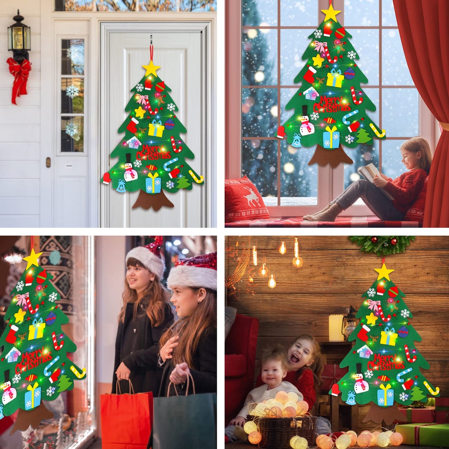 Suweor Upo Felt Christmas Tree Set — 3.2ft Wall-Hanging with 30 LEDs & Detachable Ornaments