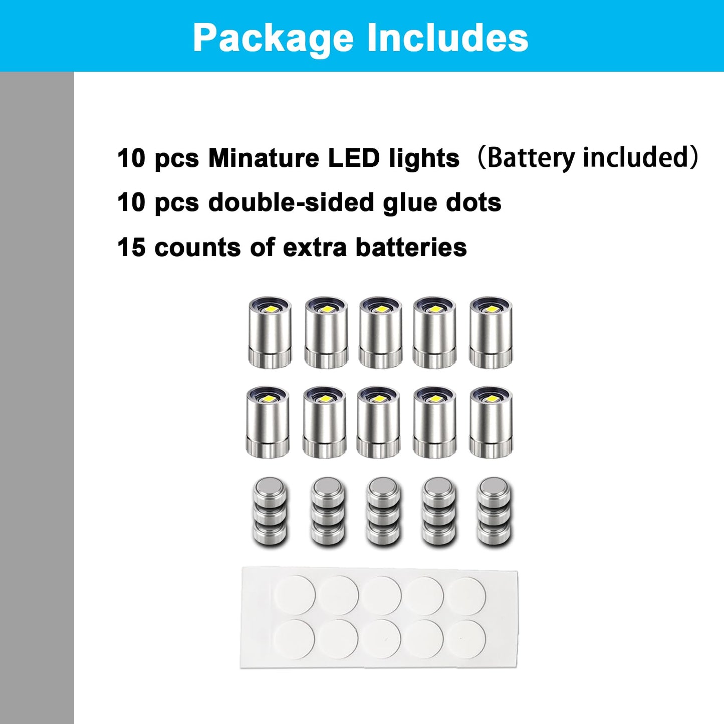 SUZEYAR 10 pcs Miniature LED Lights – Battery-Powered Tiny Lights for Dollhouses, DIY & Toy Bricks (Blue)