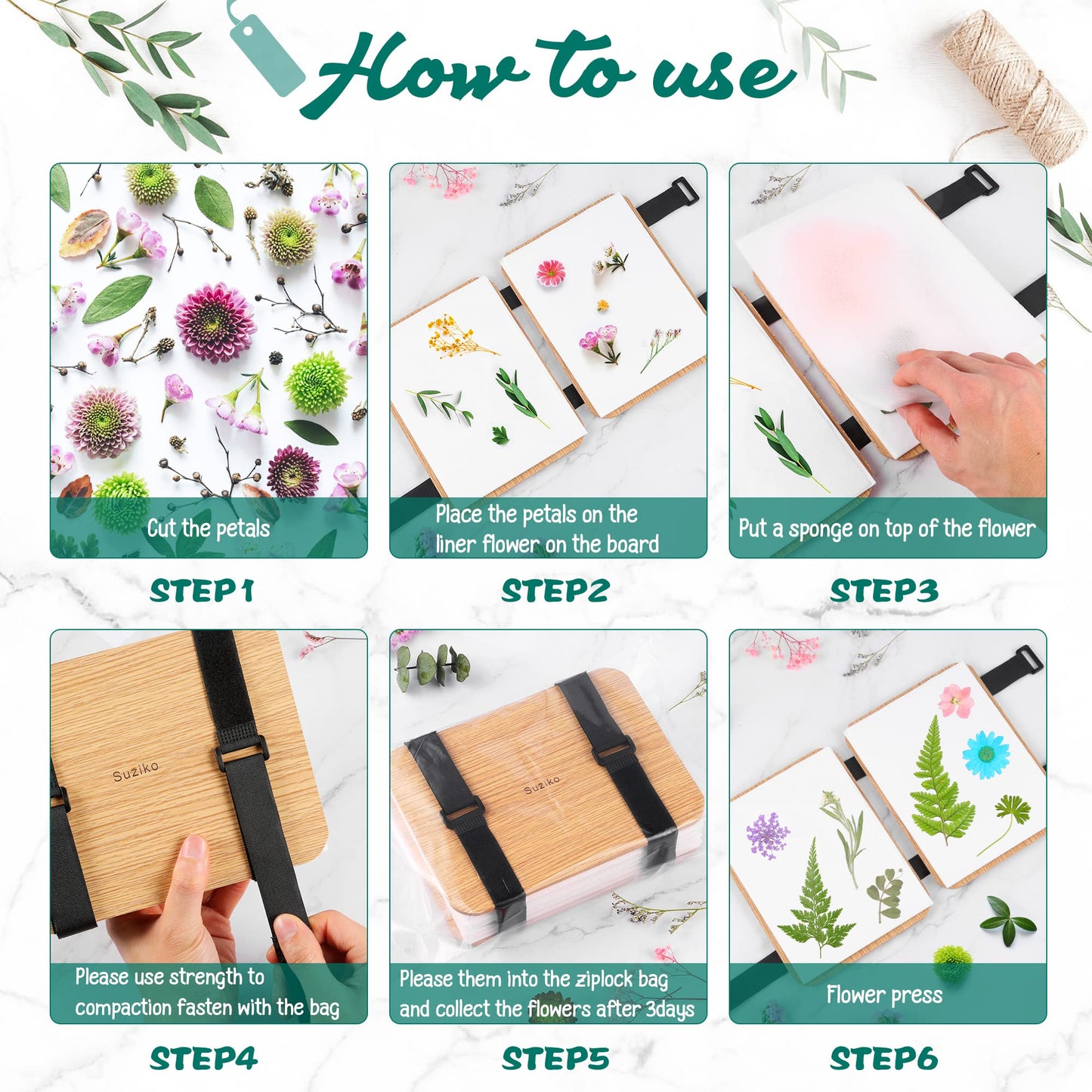 Suziko Professional Flower Press Kit – 6 Layers, 6.3 x 8.3 in, Portable & Beginner-Friendly