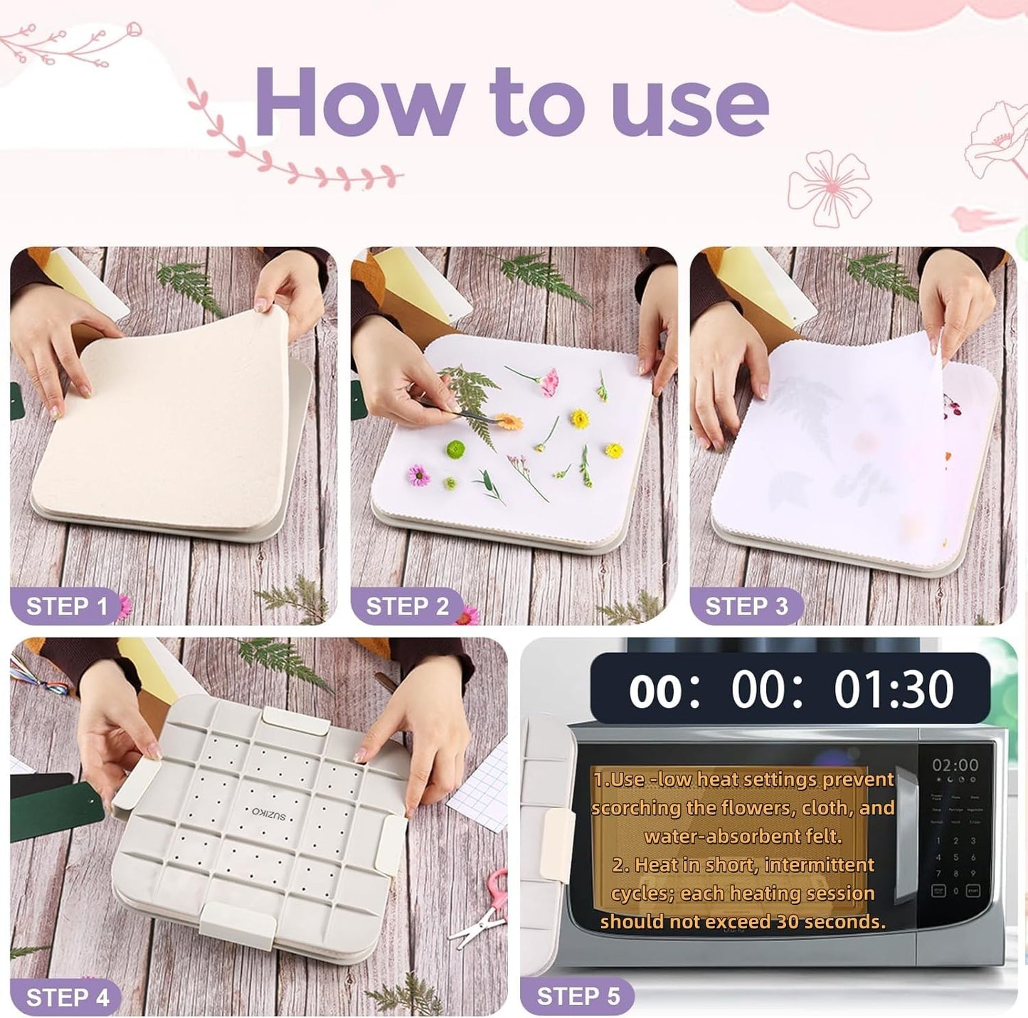 Suziko 9-Inch Max Microwave Flower Press with Photo Frame – Quick Drying, Reusable Fabric, Color Vibrancy, Valentine’s Gift
