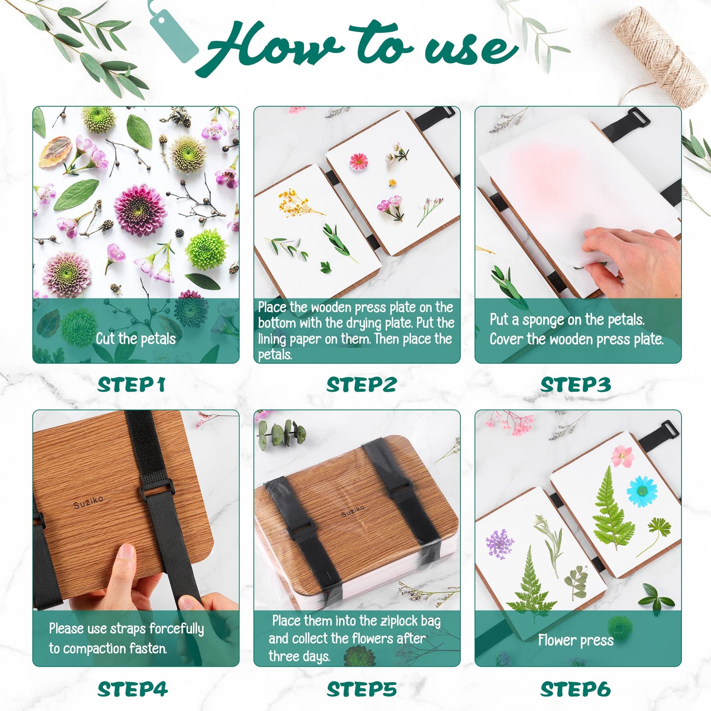 Suziko Professional Flower Press Kit — 6-Layer 6.3 x 8.3 in Brown