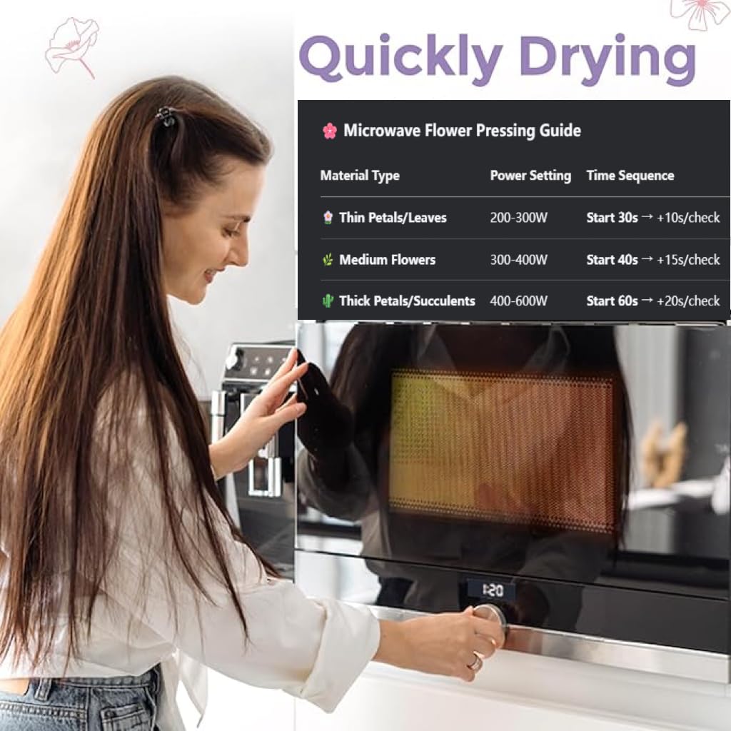 Suziko 9-Inch Max Microwave Flower Press with Photo Frame – Quick Drying, Reusable Fabric, Color Vibrancy, Valentine’s Gift