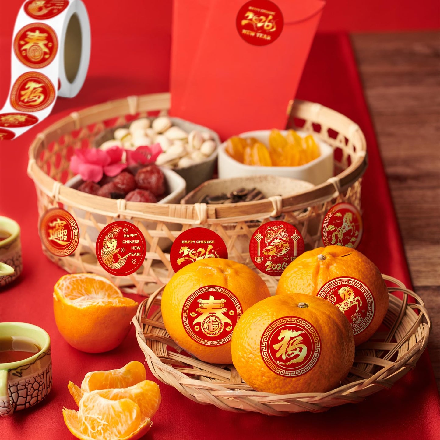Suzkoqo Chinese New Year Stickers Roll 2026 — 500 Pcs Year of the Horse Labels