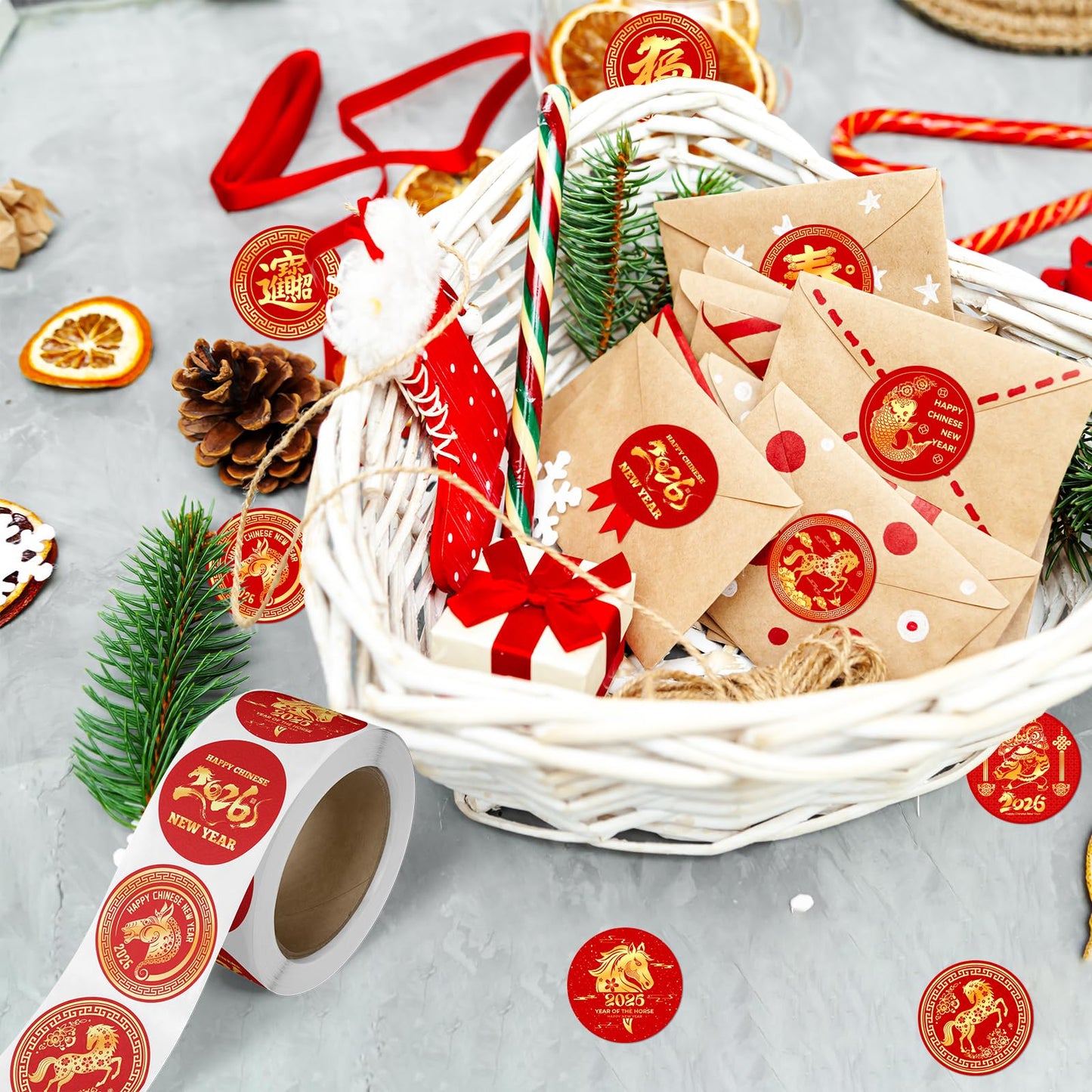 Suzkoqo Chinese New Year Stickers Roll 2026 — 500 Pcs Year of the Horse Labels
