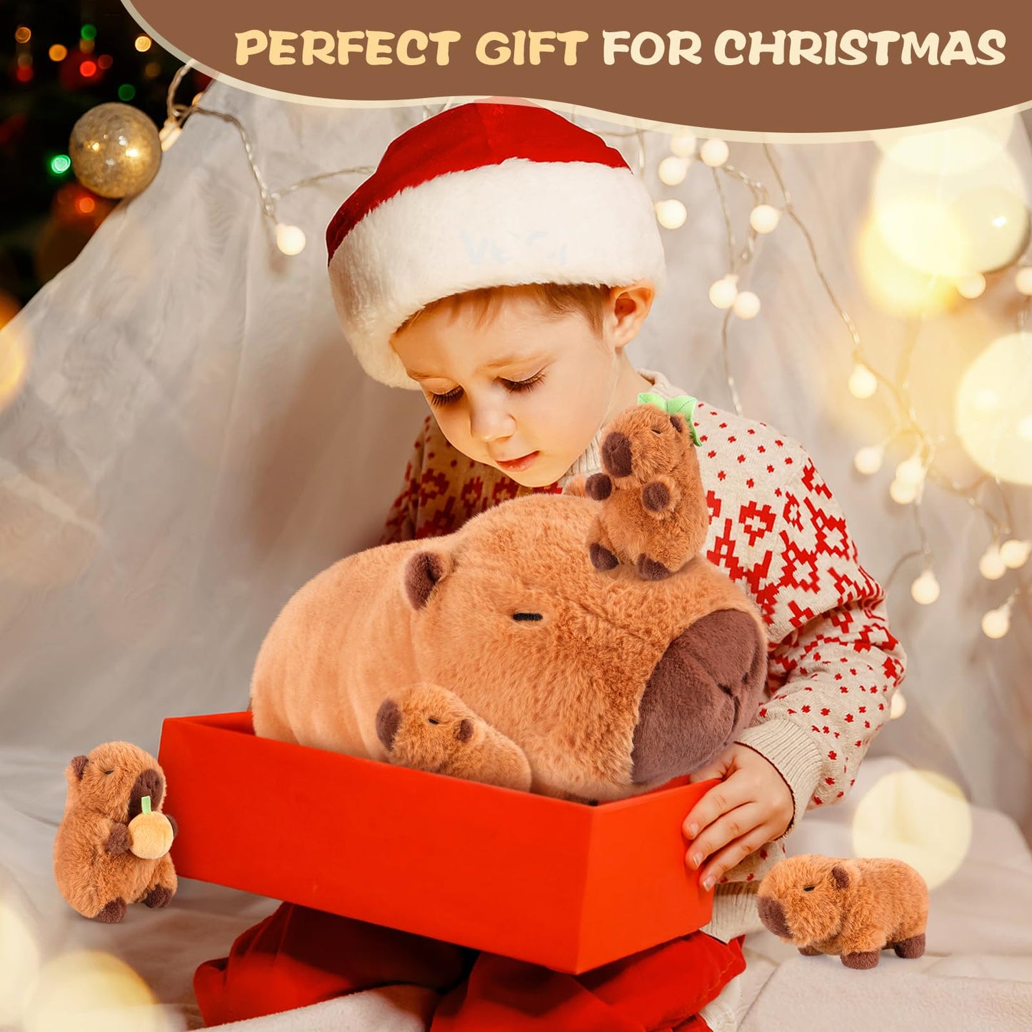 SuzziPals 5-in-1 Capybara Plush Set: Mommy & 4 Babies — Soft Stuffed Toys for Imaginative Play