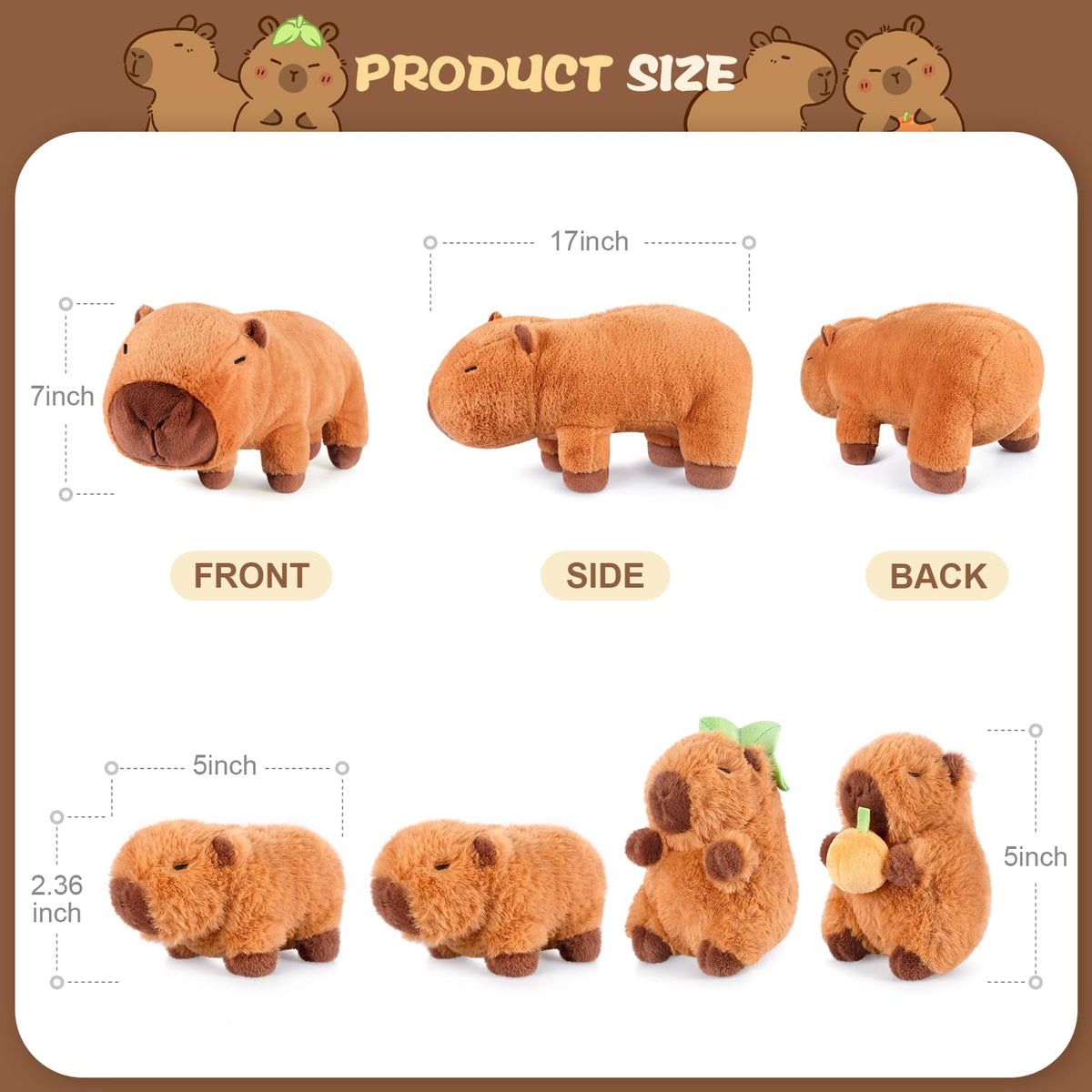 SuzziPals 5-in-1 Capybara Plush Set: Mommy & 4 Babies — Soft Stuffed Toys for Imaginative Play