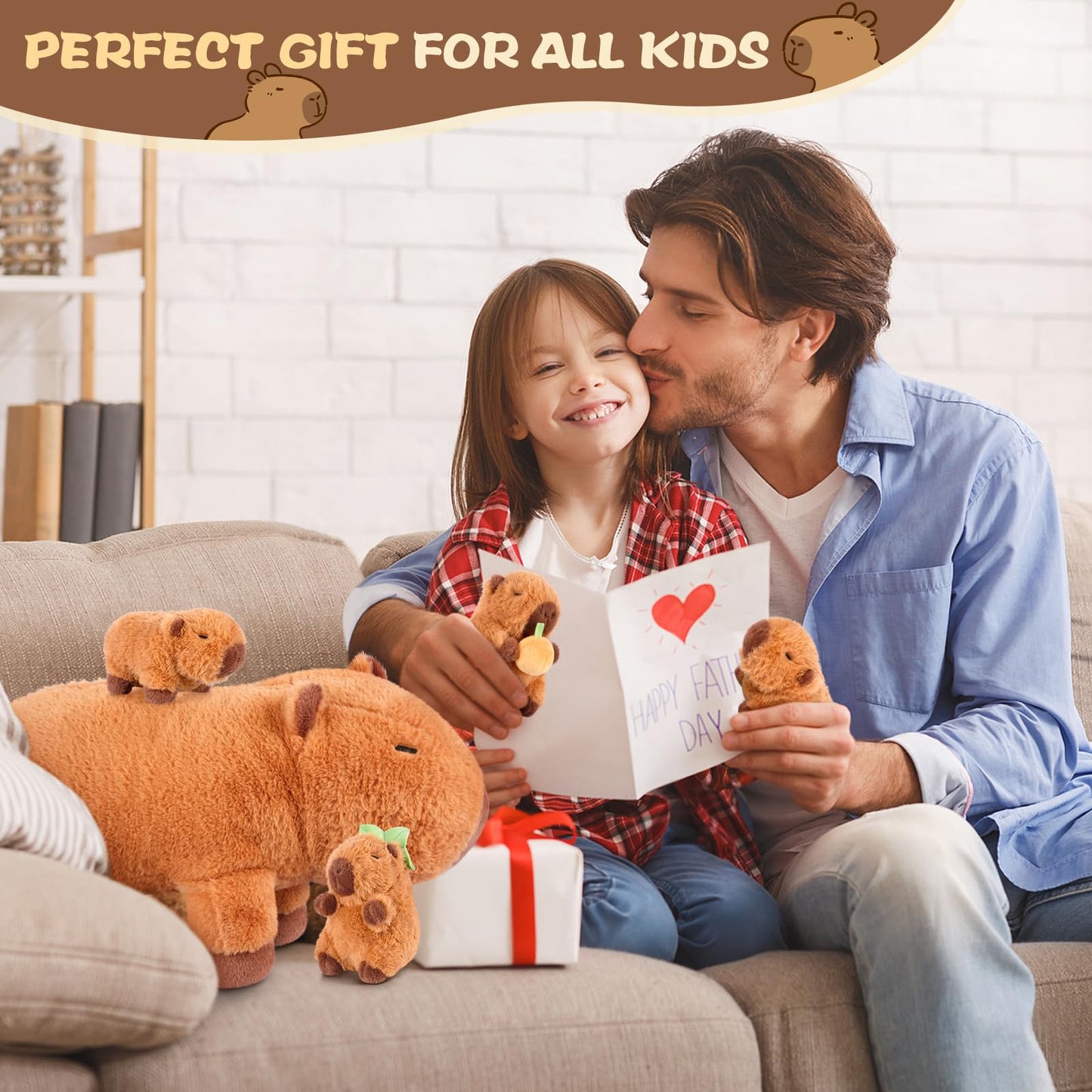 SuzziPals 5-in-1 Capybara Plush Set: Mommy & 4 Babies — Soft Stuffed Toys for Imaginative Play