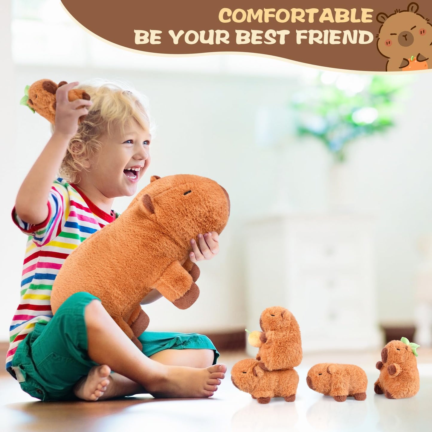 SuzziPals 5-in-1 Capybara Plush Set: Mommy & 4 Babies — Soft Stuffed Toys for Imaginative Play