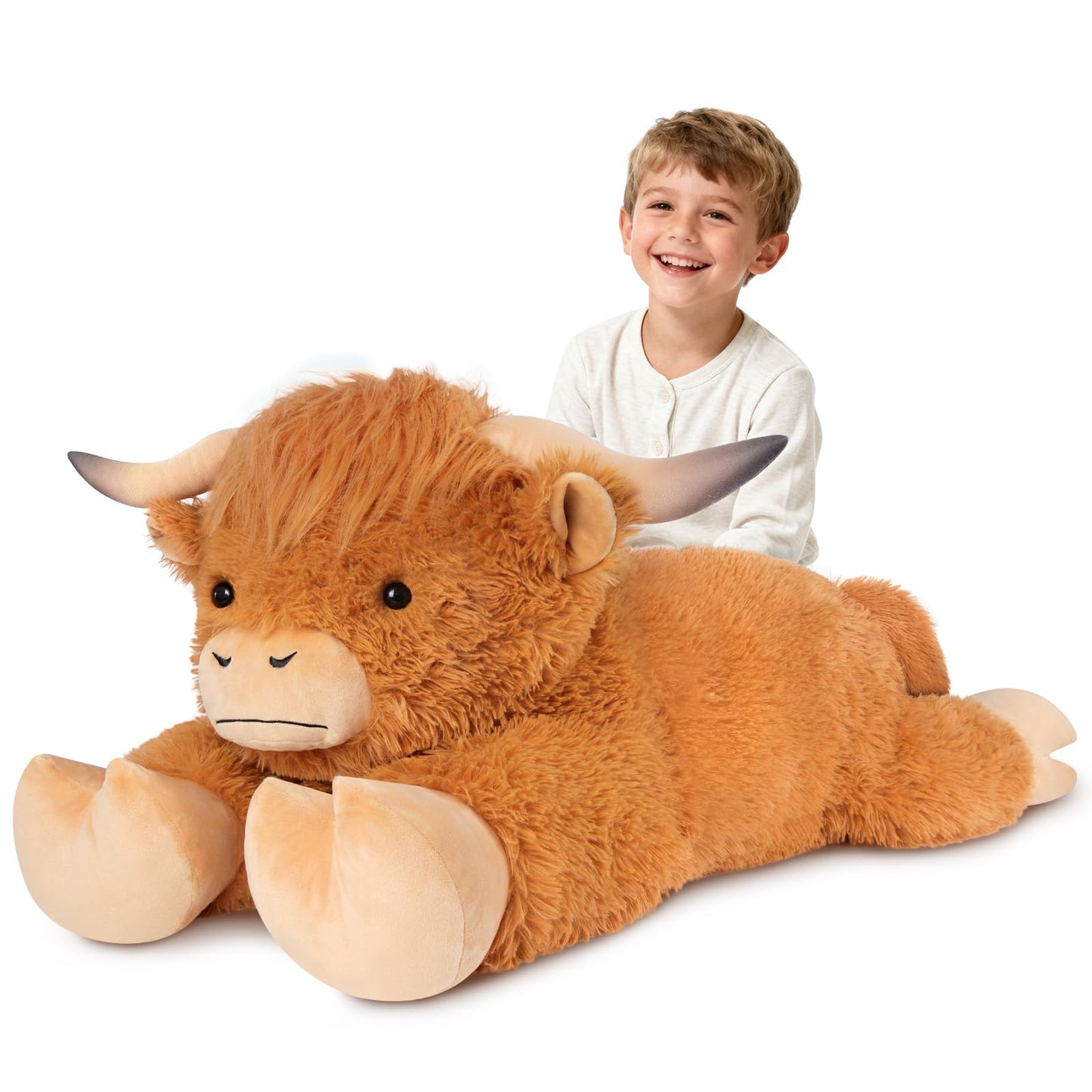 SuzziPals 43-Inch Giant Highland Cow Plush – Large Soft Stuffed Animal for Kids & Adults