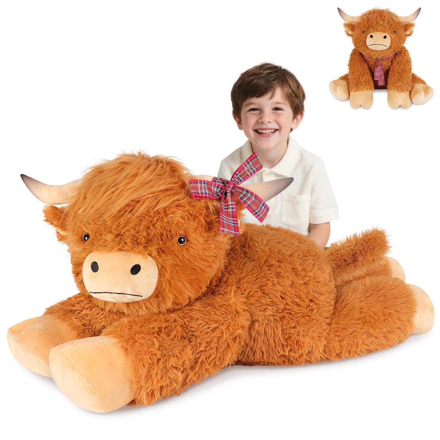SuzziPals 43-Inch Giant Highland Cow Plush — Large Soft Stuffed Animal for Comfort, Play, and Decor