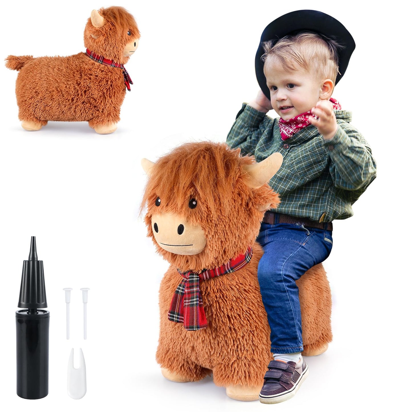 SuzziPals Bouncy Highland Cow Hopper – Plush IndoorOutdoor Ride-On Toy
