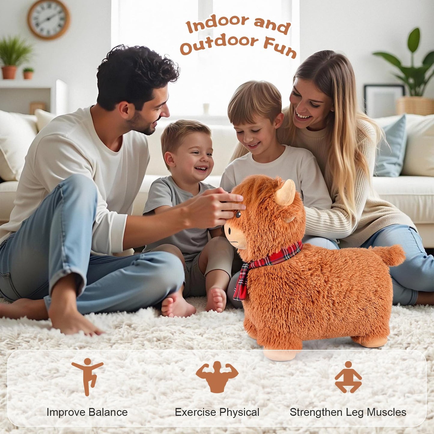 SuzziPals Bouncy Highland Cow Hopper – Plush IndoorOutdoor Ride-On Toy