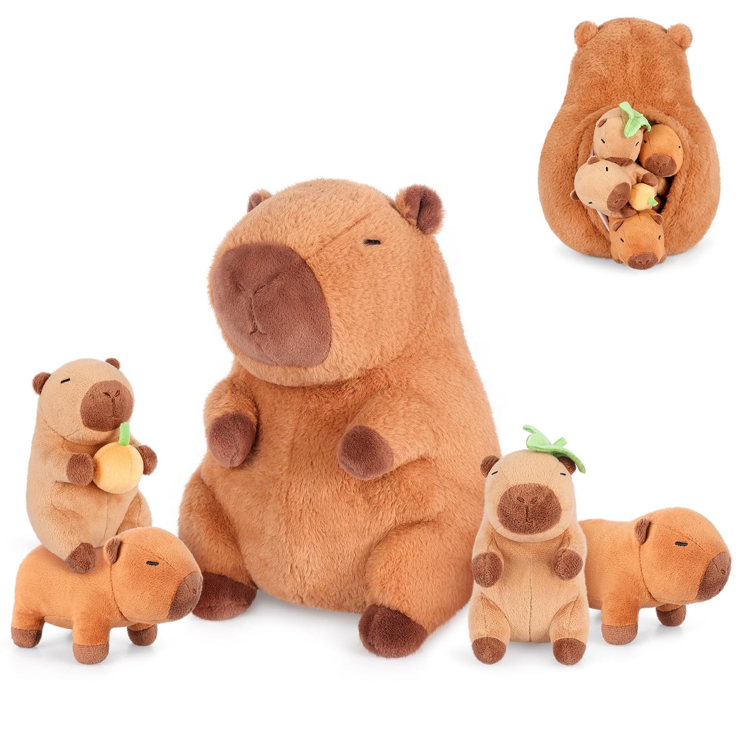 SuzziPals 5-in-1 Capibara Plush Set – Mommy with 4 Babies