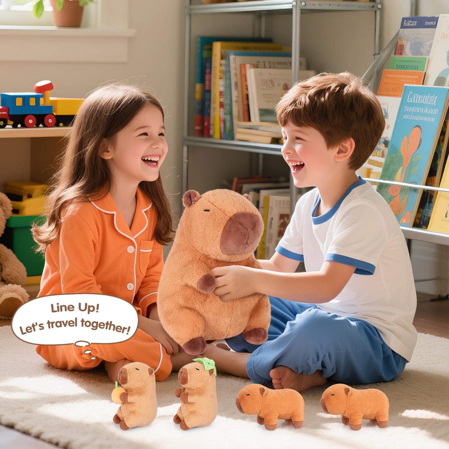 SuzziPals 5-in-1 Capibara Plush Set – Mommy with 4 Babies