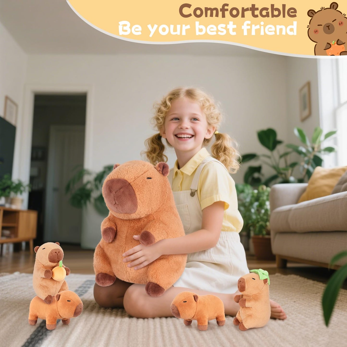 SuzziPals 5-in-1 Capibara Plush Set – Mommy with 4 Babies
